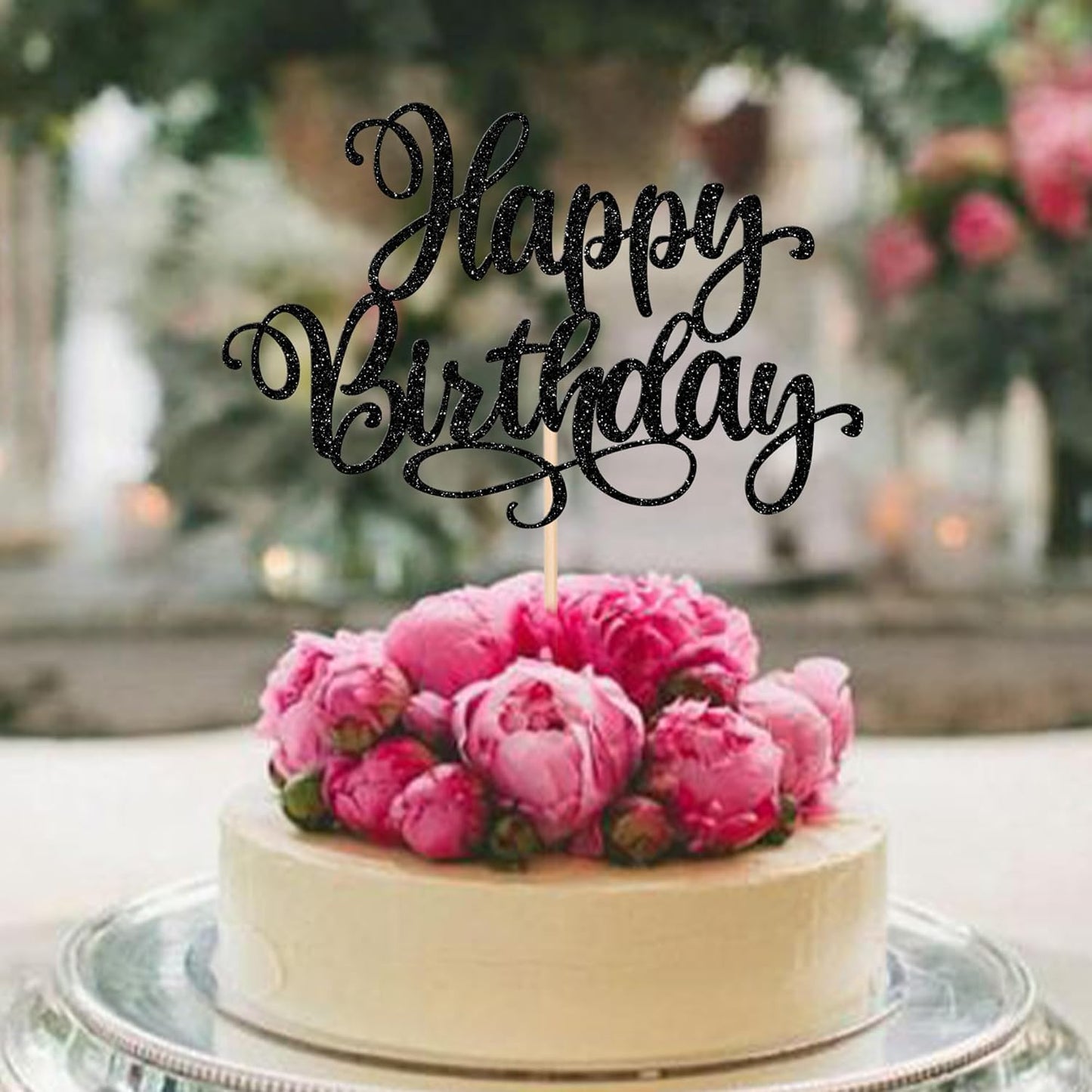 ZHUOWEISM 1 PCS Happy Birthday Cake Topper Glitter Happy Birthday Cake Pick Bunting Decor for Anniversary Celebrating Happy Birthday Party Cake Decorations Supplies Black