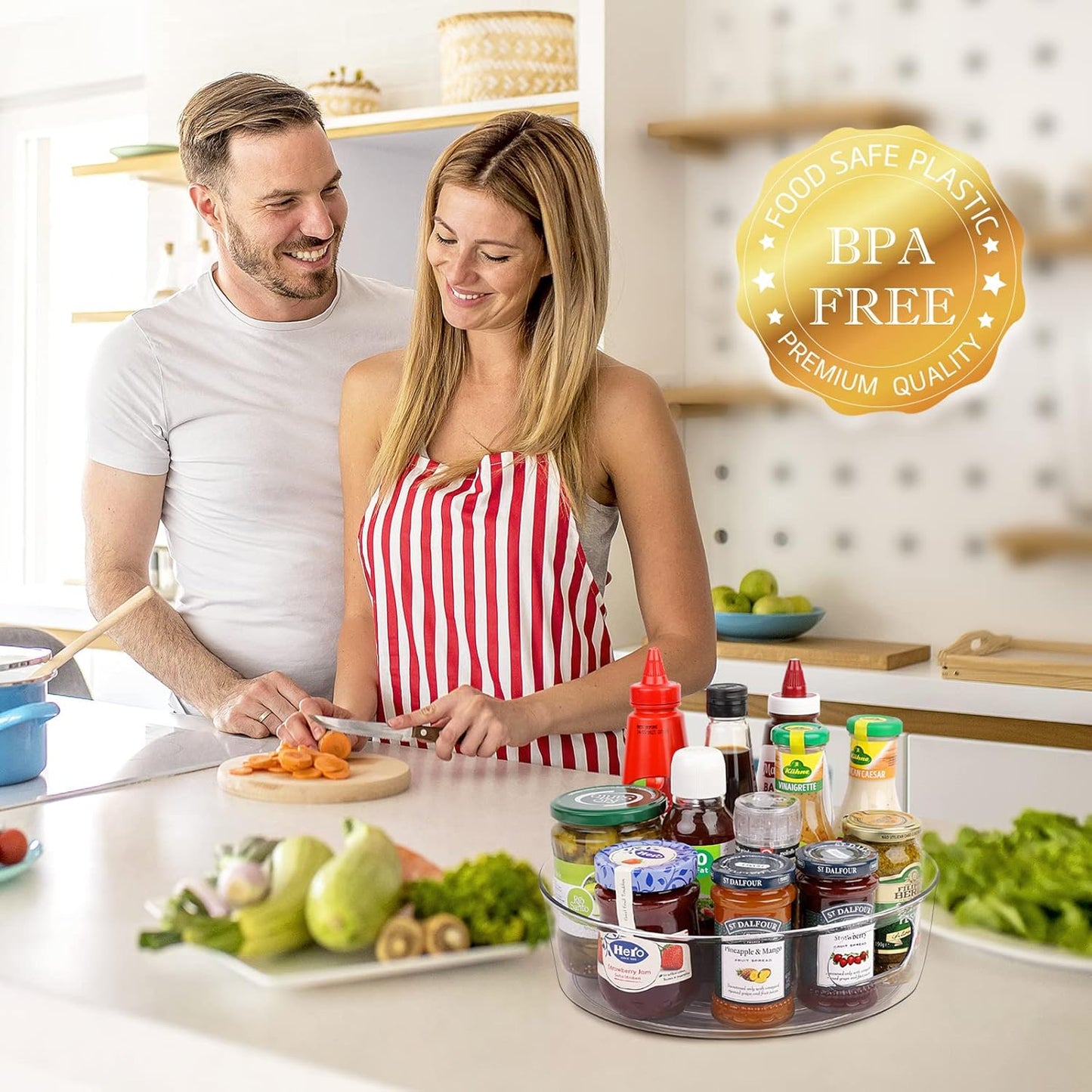 GUZON 3 Pack Lazy Susan Organizer for Cabinet, Upgraded 11.5" Clear Lazy Susan Turntable with Handles and Raised Edge, Rotating Spice Storage for Kitchen, Pantry, Refrigerator, Bathroom, Table