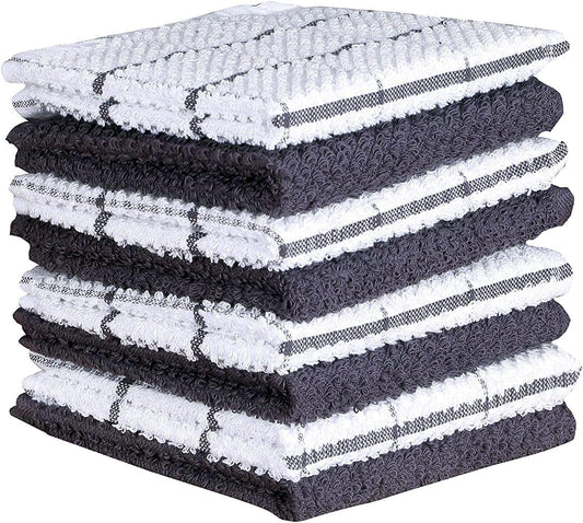 AMOUR INFINI Cotton Kitchen Dish Cloths Set of 8 – Highly Absorbent, Super Soft Premium Terry Cleaning Cloth (12"x12" Inch) Premium Dishcloths for Washing Dishes (Dark Grey)