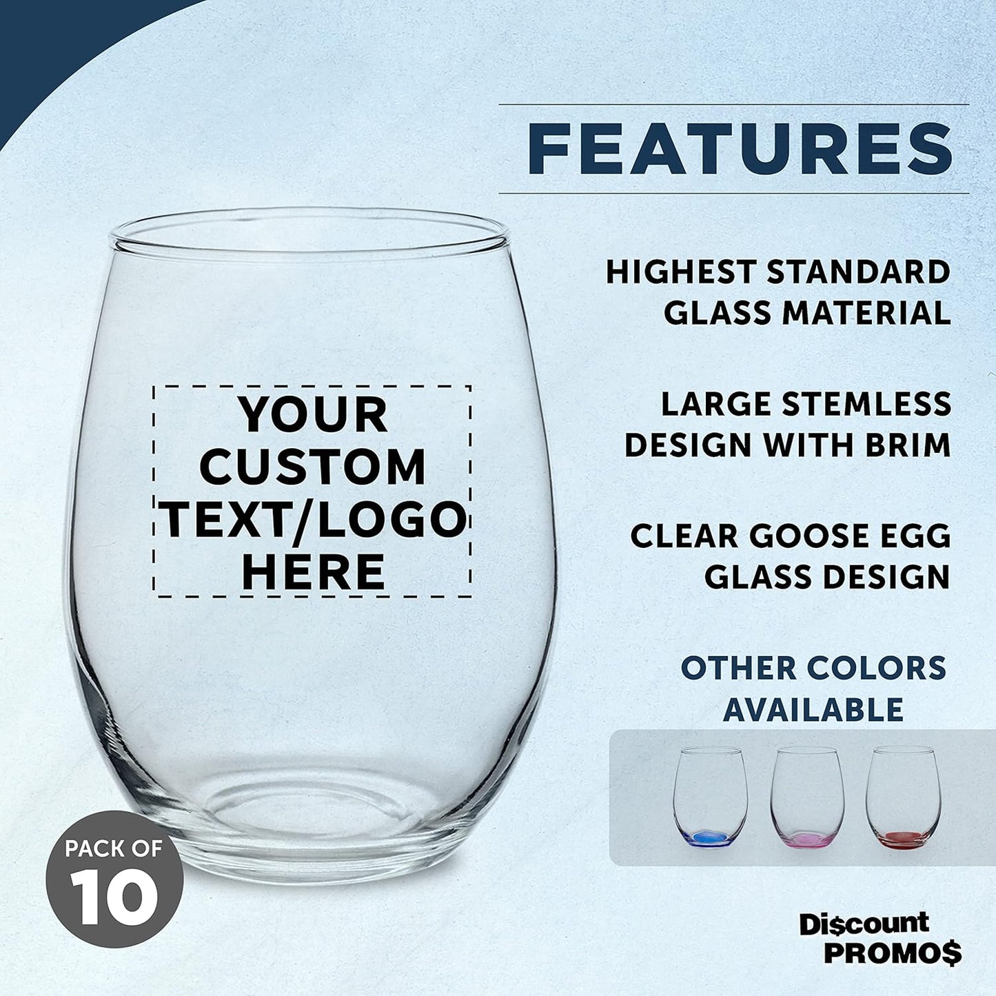 Custom Stemless Wine Glasses by ARC Perfection 15 oz. Set of 10, Personalized Bulk Pack - Restaurant Glassware, Perfect for Red Wine, White Wine, Cocktails - Clear