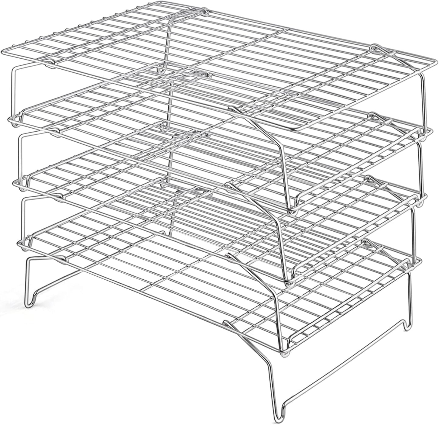 15IN x 10IN Cooling Baking Rack Set of 4, Leonyo 4-Tier Stackable Stainless Steel Wire Baking Cooking Racks Set for Cookie, Pizza, Cup Cake, Raised & Folding Feet