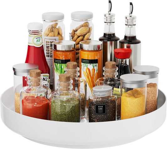 Ovicar Lazy Susan Cabinet Organizer - 13 inch Metal Turntable Lazy Susan for Kitchen Spice Rack Pantry Cupboard Bathroom Countertop Refrigerator Table Storage, White