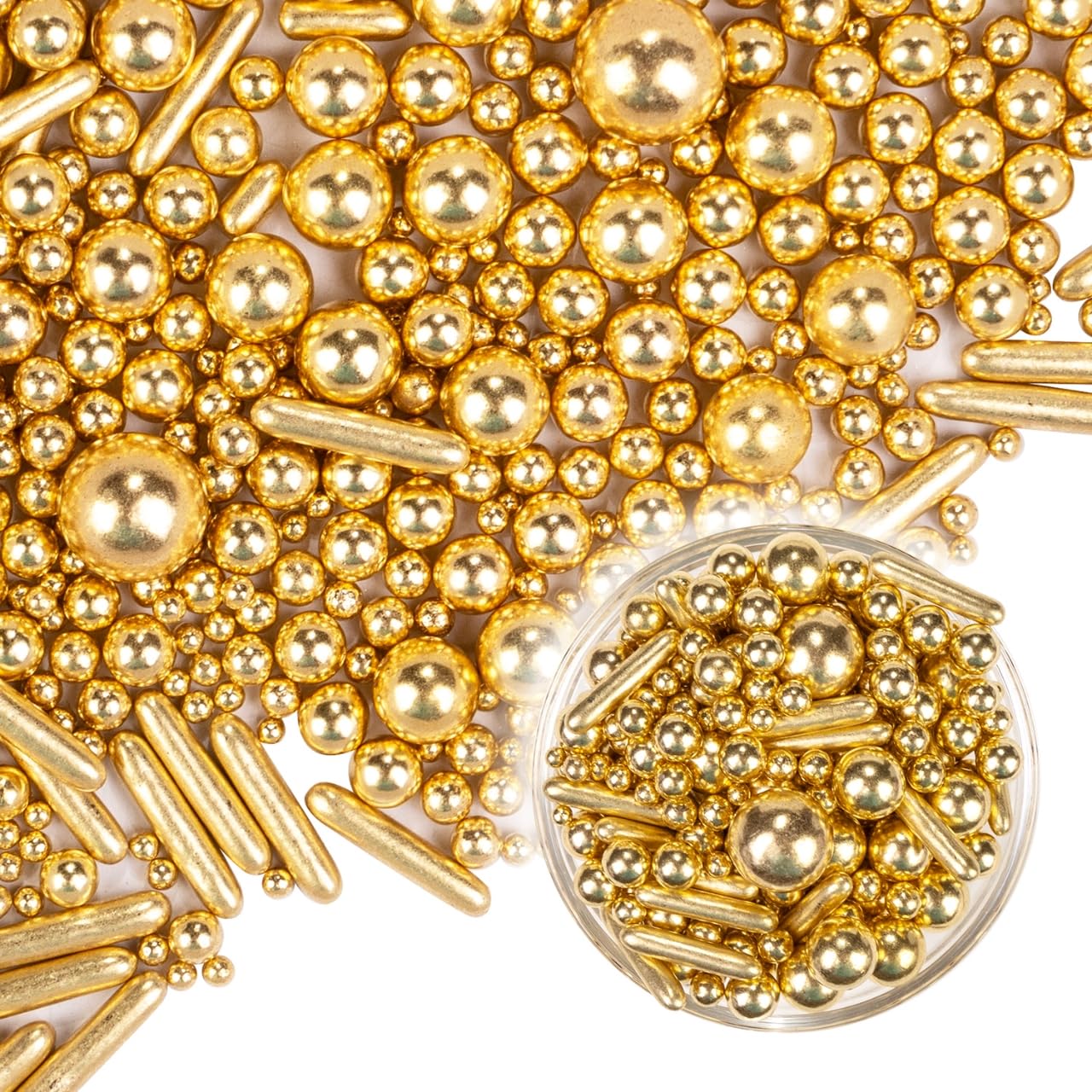 Dazzjoy Gold Pearl Rods Sprinkles, 130g/4.58oz, Mix Size, Gold Sprinkles for Cupcake Decorating, Cupcake Toppers, Cake Decorations, Ice Cream, Wedding Party Valentines Easter Supplies