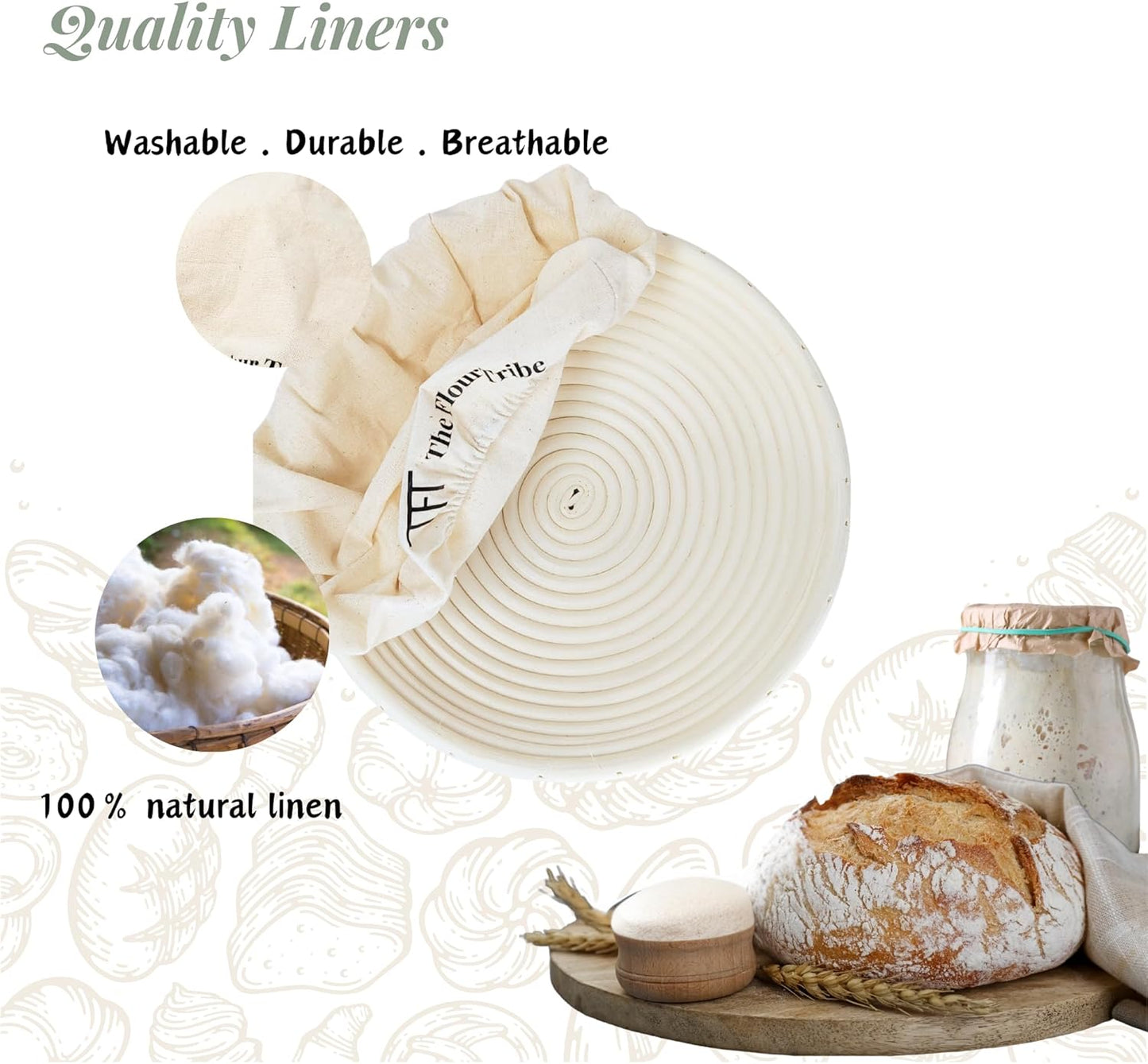 Banneton Bread Proofing Basket: Banneton Basket Set of 2, 9 inch Sourdough Proofing Basket Round Proofing Bowls Handmade Rattan baskets w Linen liners for Dough Proofing, Sourdough Bread Making Kit