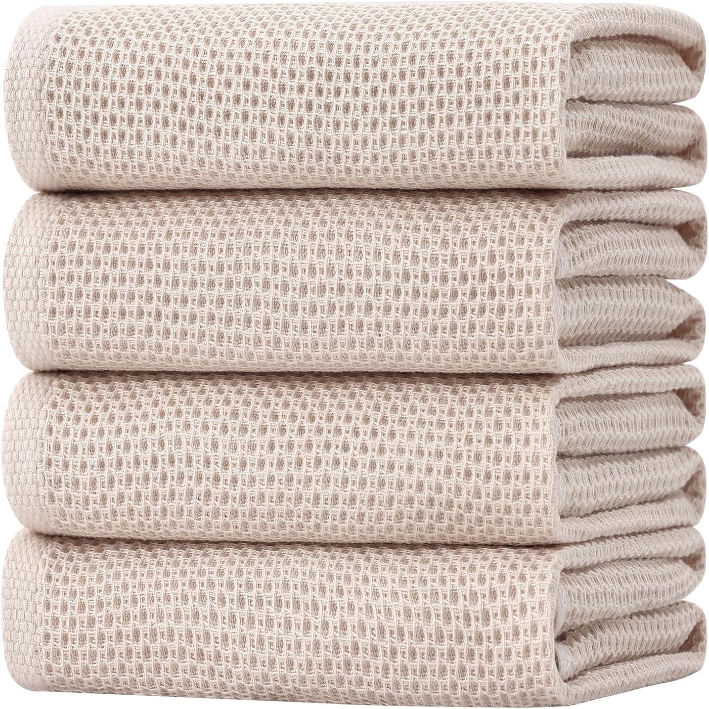 Homaxy 100% Cotton Oversized Waffle Weave Kitchen Dish Towels, Ultra Soft Absorbent Quick Drying Cleaning Towel, 20 x 28 Inches, 4-Pack, Beige