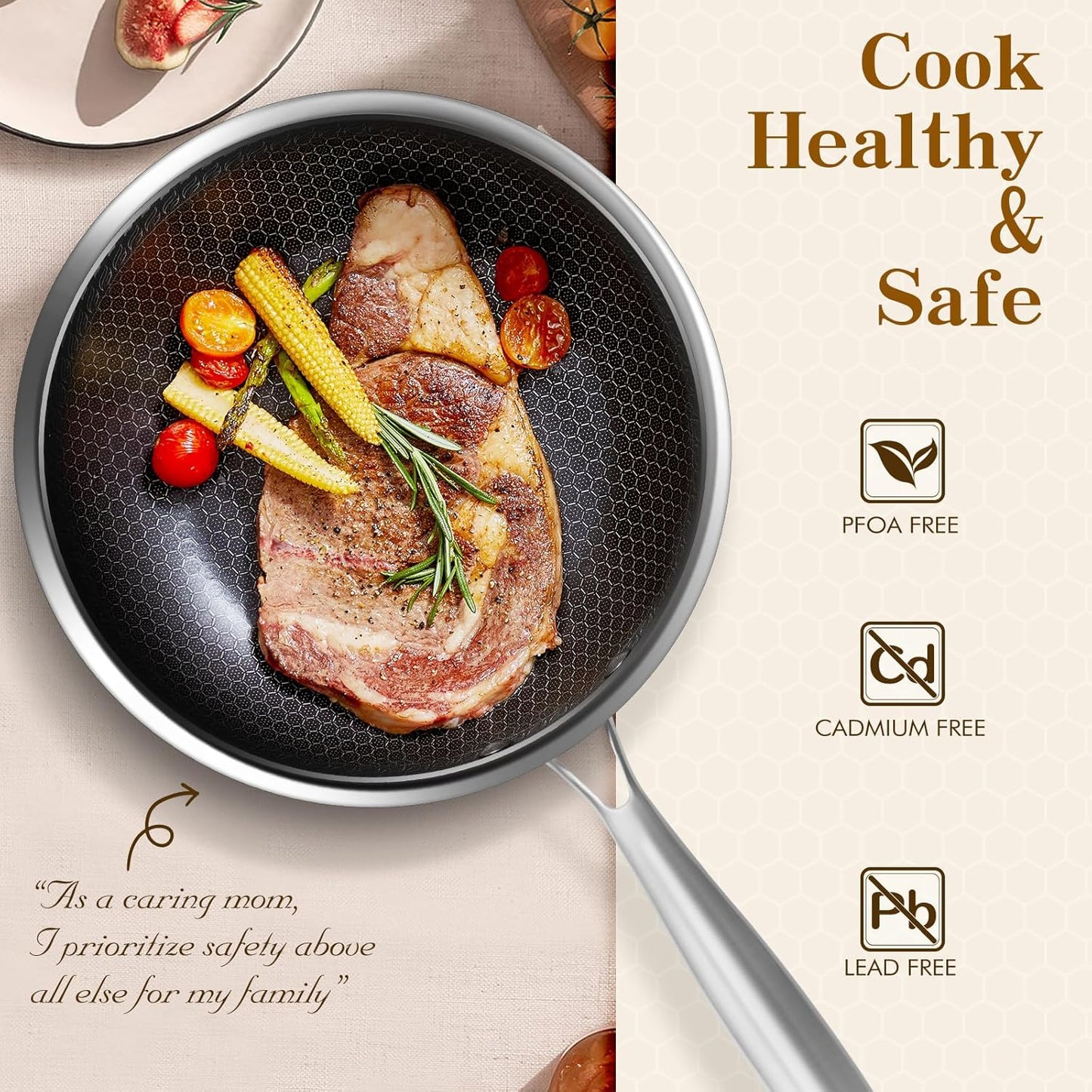 MDHAND 12 Inch Nonstick Frying Pan with Tempered Glass Lid, Premium Stainless Steel Skillet with Stay-Cool Handle, Dishwasher-Friendly, Oven-Safe, Induction Ready, Compatible with All Cooktops