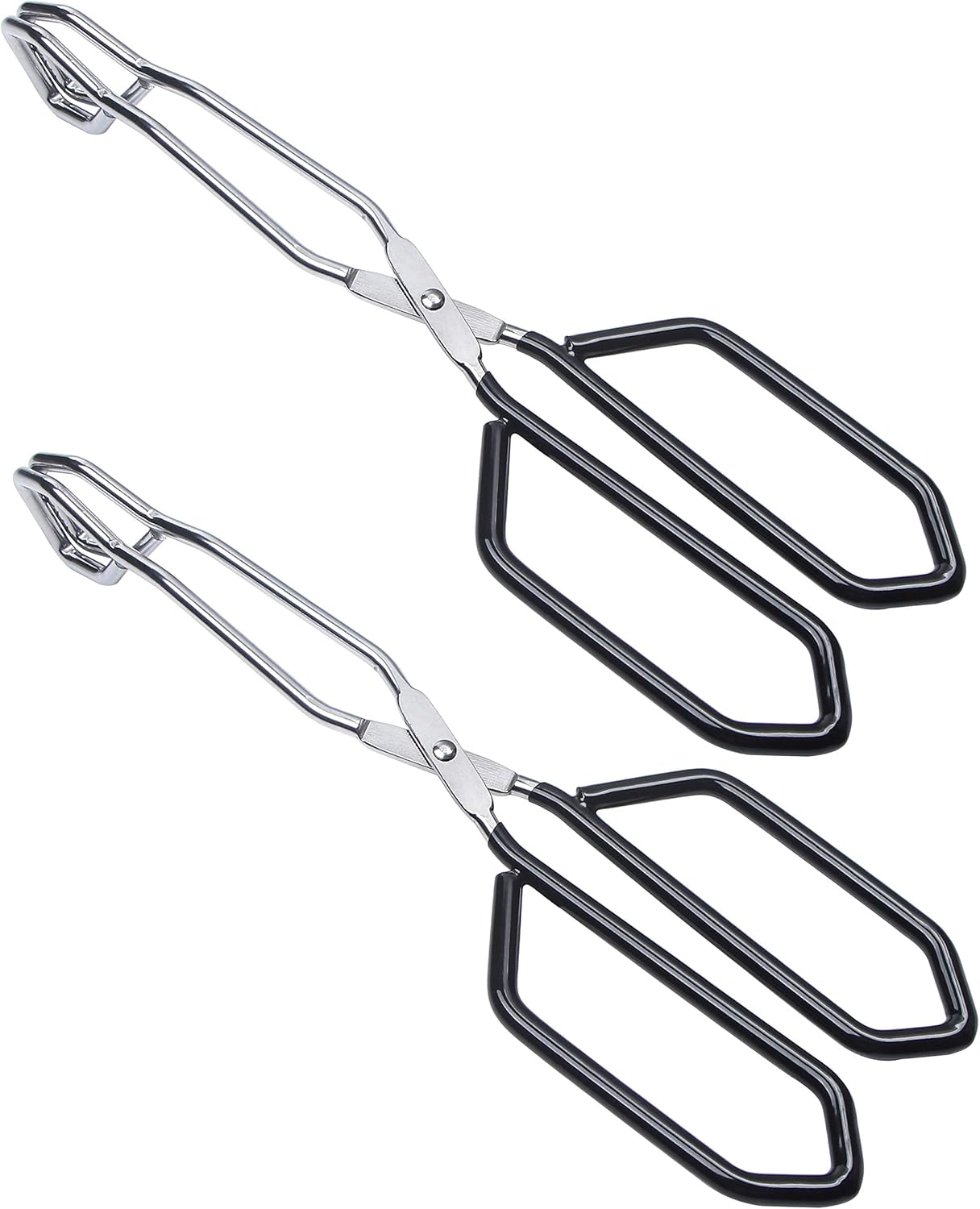 MSY BIGSUNNY Stainless Steel Scissor Tongs Heavy Duty Cooking Tongs with Soft Handles (2, black 11" +11")