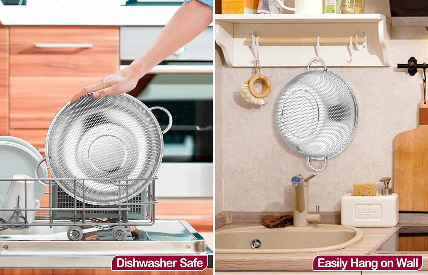 TeamFar Stainless Steel Colander, 5QT Micro-Perforated Metal Colander Food Strainer with Handles, for Draining Washing Rinsing Steaming, Non Toxic & Dishwasher Safe, Solid Construction & 3 Stable Feet