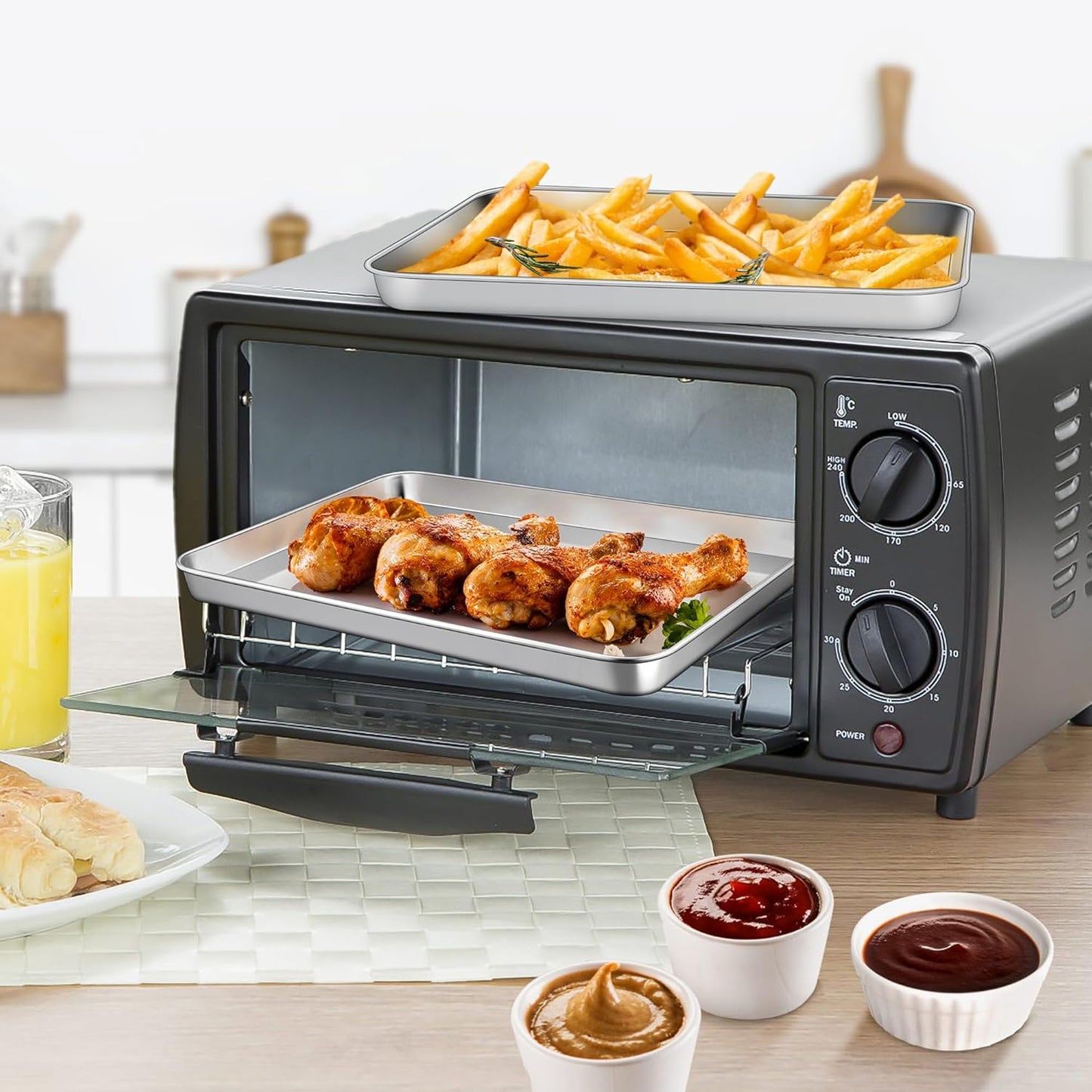 Homikit 1 Pack Baking Sheet, 9 x 7 Inches Stainless Steel Cookie Tray for Baking Cooking Toasting, Mini Metal Toaster Oven Baking Pan Non Stick, Rustproof & Mirror Finish, Dishwasher Safe