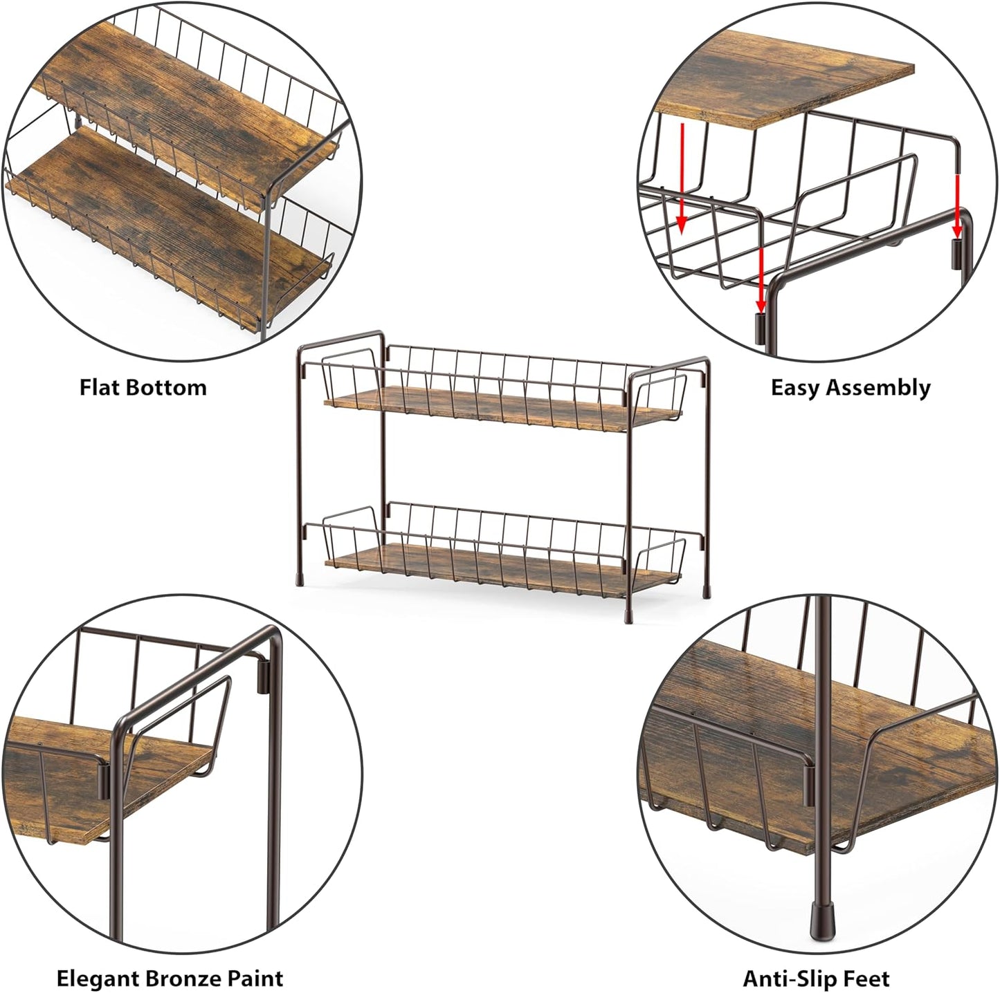 Simple Houseware Countertop Spice Rack 2-Tier Kitchen Spice Organizer Storage Shelves, Bronze