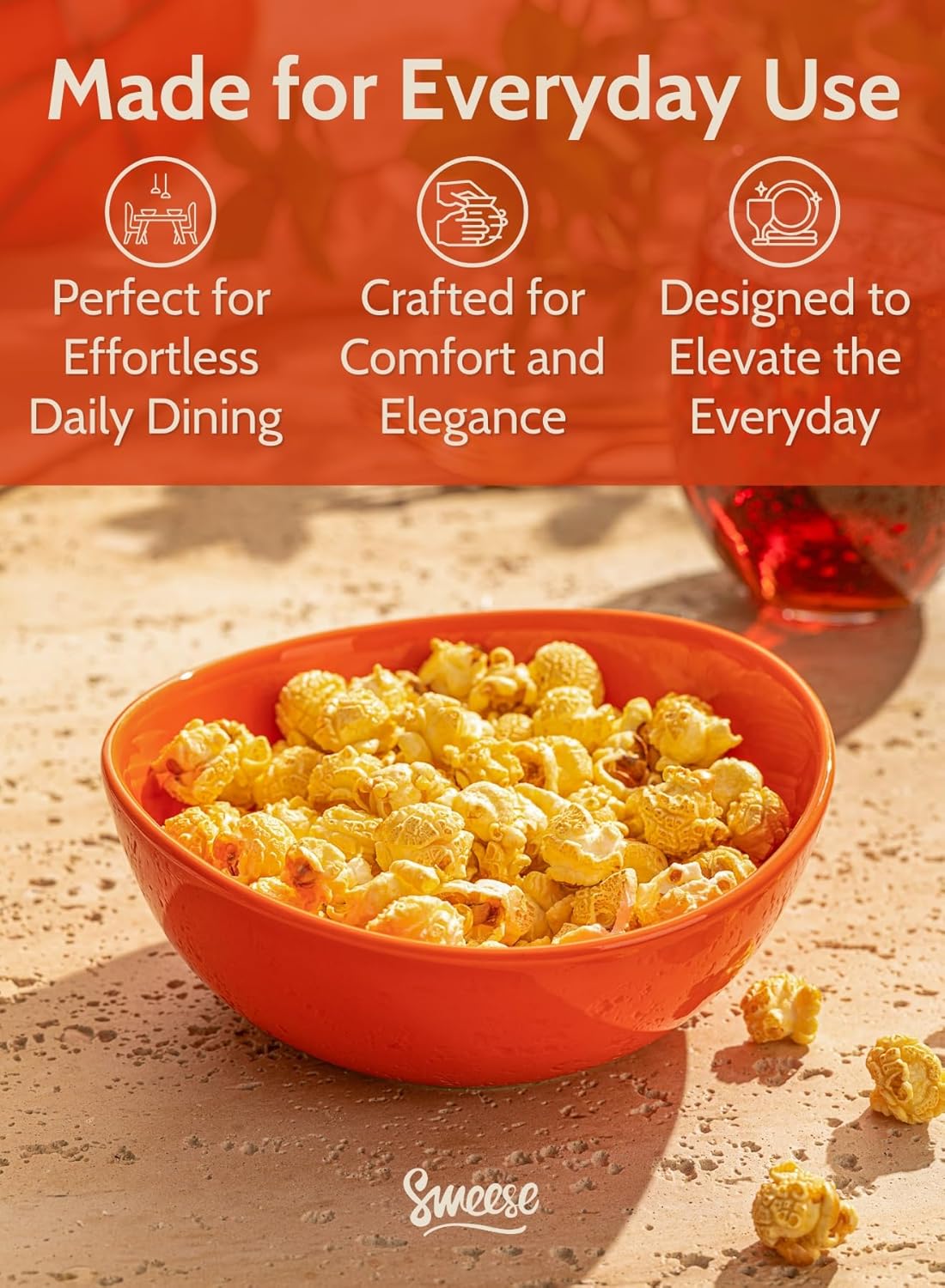 Sweese 6 Inch Porcelain 18 oz Bowls Set of 6, for Soup | Cereal | Fruits | Rice - Microwave, Dishwasher, and Oven Safe - Hot Assorted Color