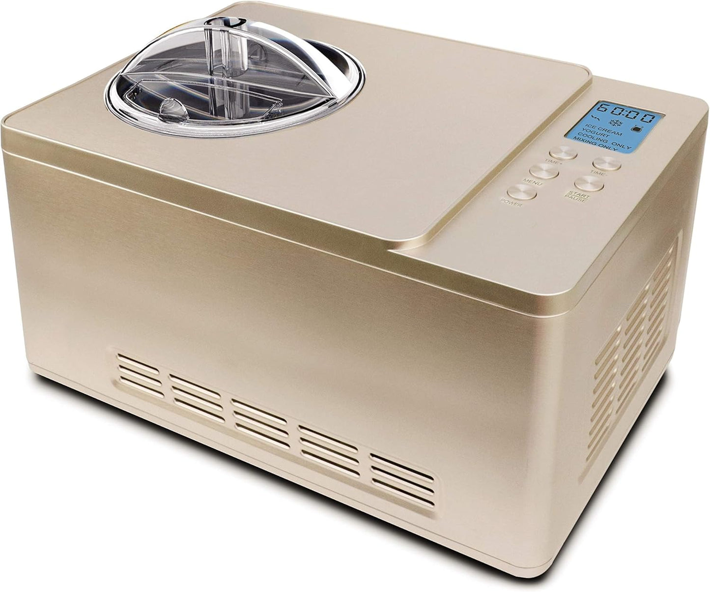 Whynter Ice Cream Maker Machine & Yogurt Automatic 2 Qt. with Built-in Compressor, LCD Digital Display & Timer, No Pre-Freezing, ICM-220CGY, Champagne Gold