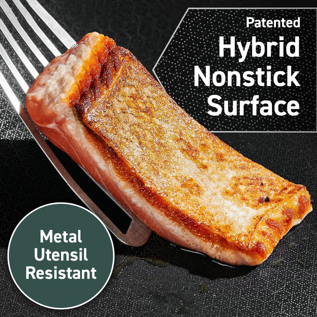 HexClad Hybrid Nonstick 7-Quart Sauté Pan with Tempered Glass Lid, Chicken Fryer, Stay-Cool Handles, Dishwasher-Friendly, Oven-Safe Up to 900°F, Induction Ready, Compatible with All Cooktops