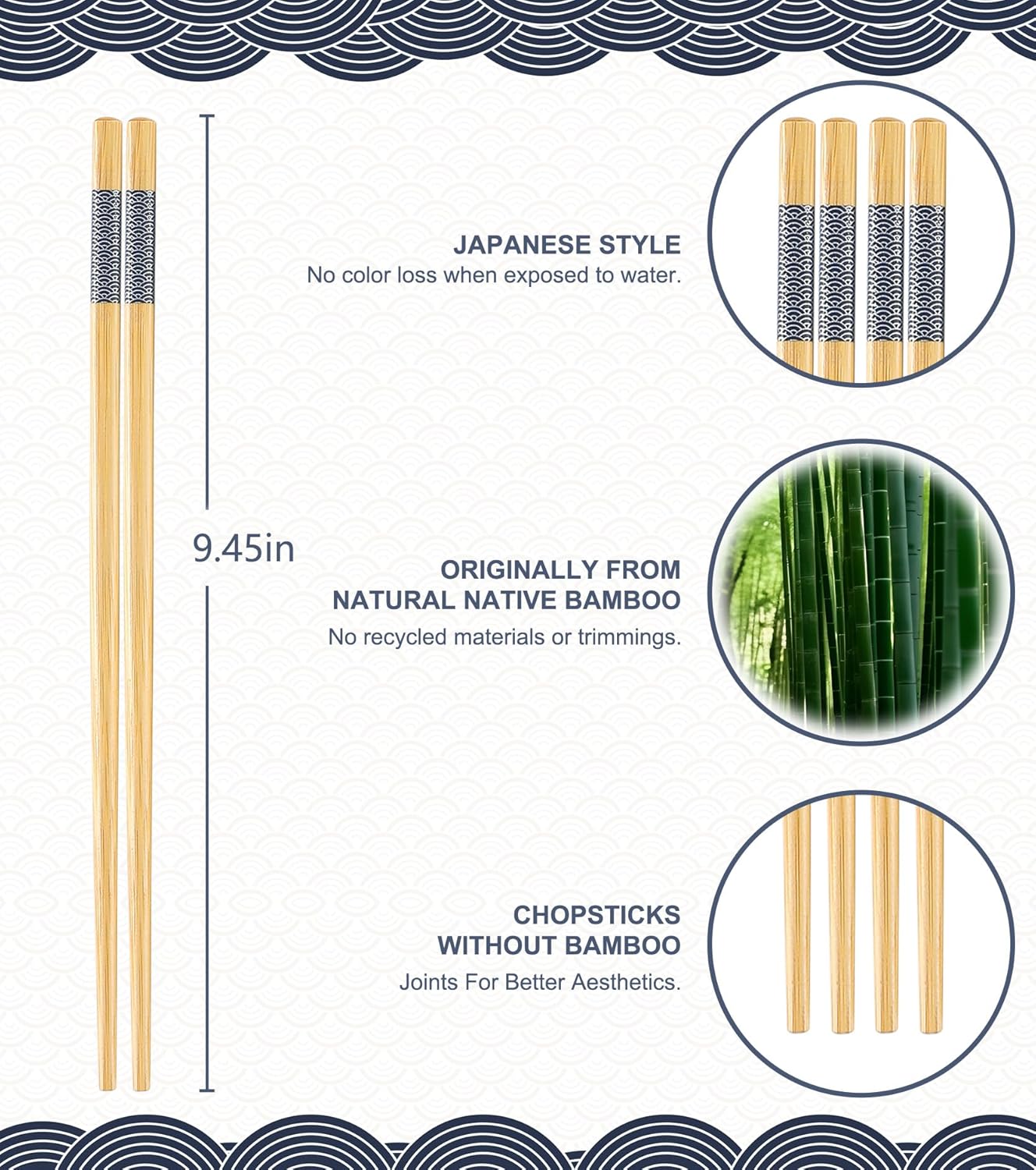500 Pairs Bamboo Chopsticks Disposable | Reusable | Separated | Bulk | Chinese | -（9.45in）