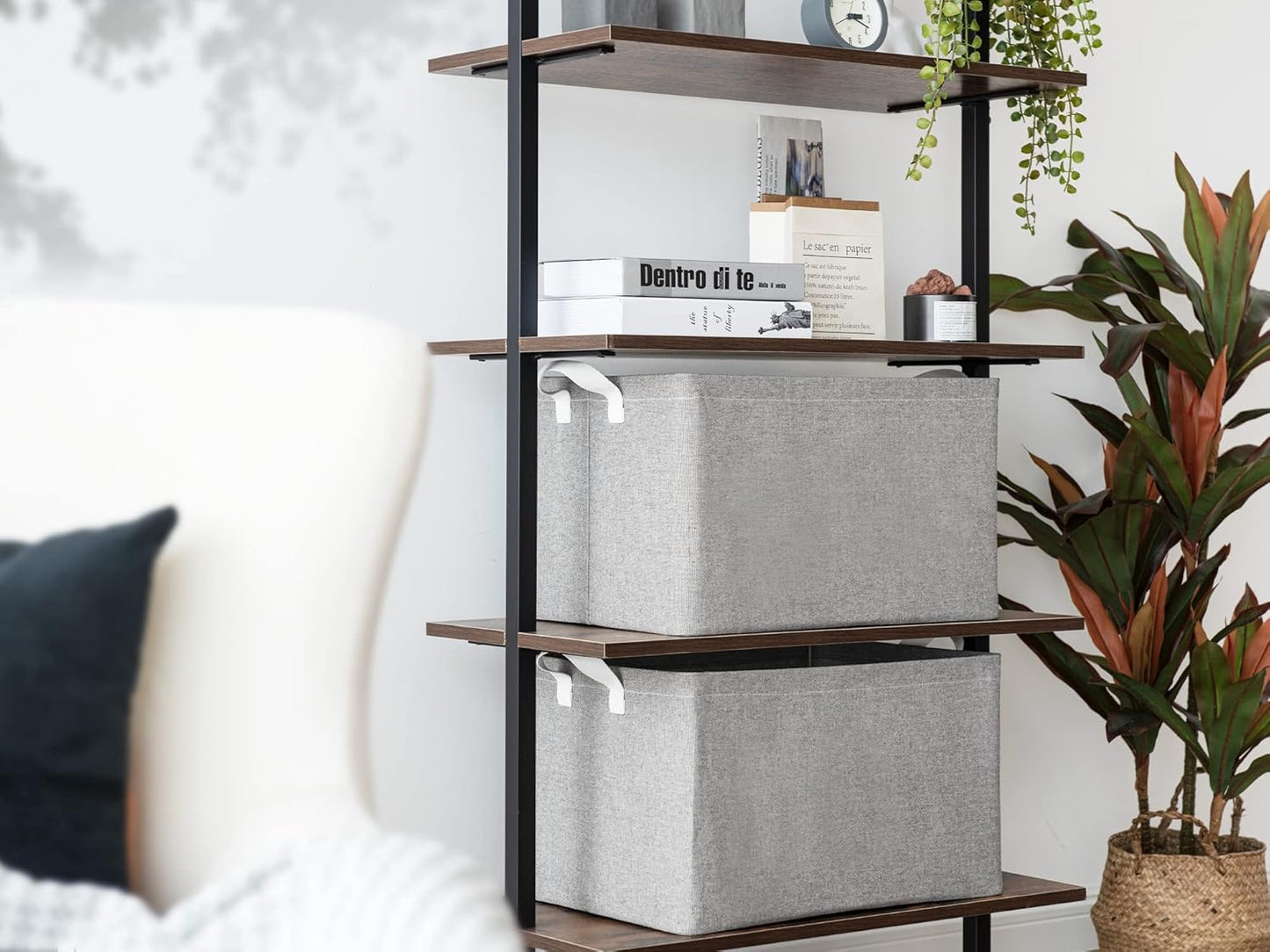 StorageWorks 45L Large Storage Bins for Closet and Shelves, Fabric Organizer Baskets with Handles for Clothes, Towels, Collapsible Storage Basket, Gray, 2-Pack