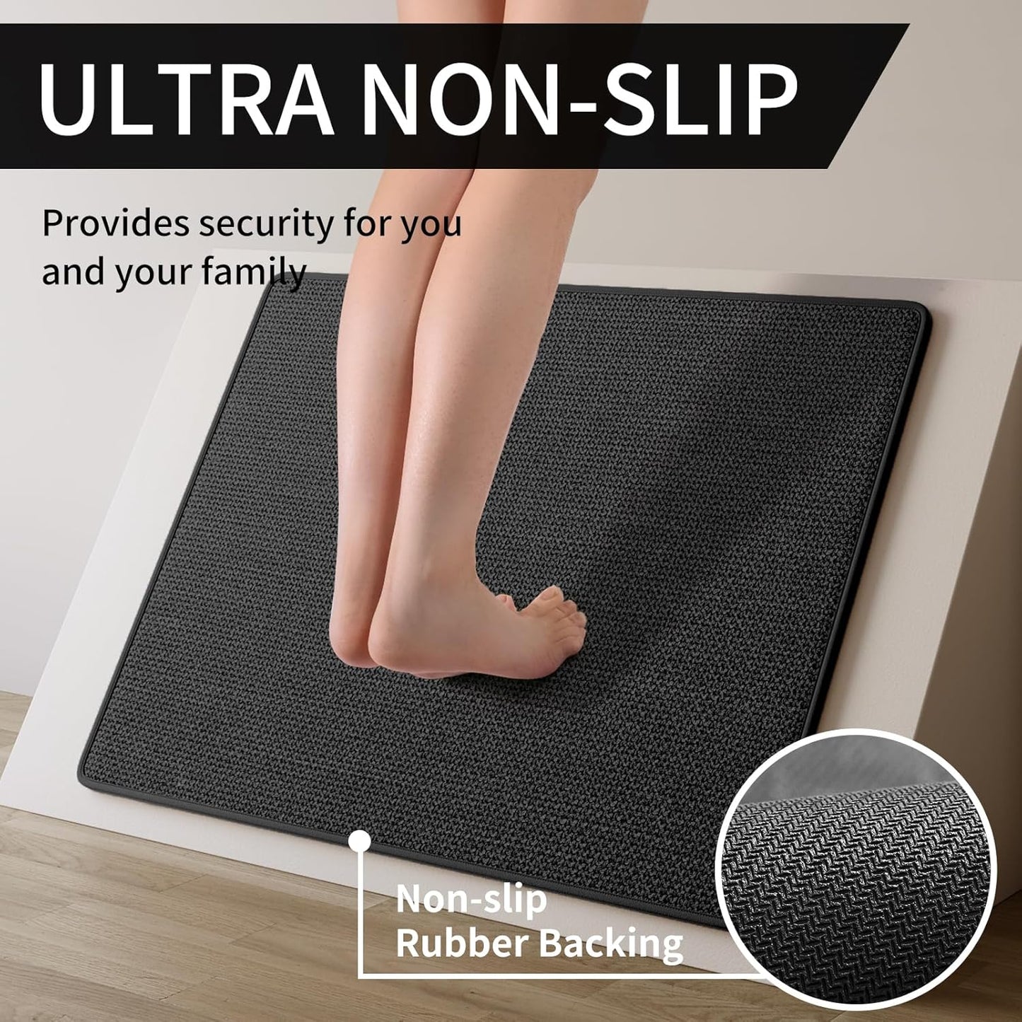 Kitchen Mats for Floor, Super Absorbent Kitchen Rugs Non Slip Washable, Soft Imitation Linen Braided Kitchen Runner Rug, Standing Mat Kitchens Sink Mat, Easy to Clean, Black 17x30