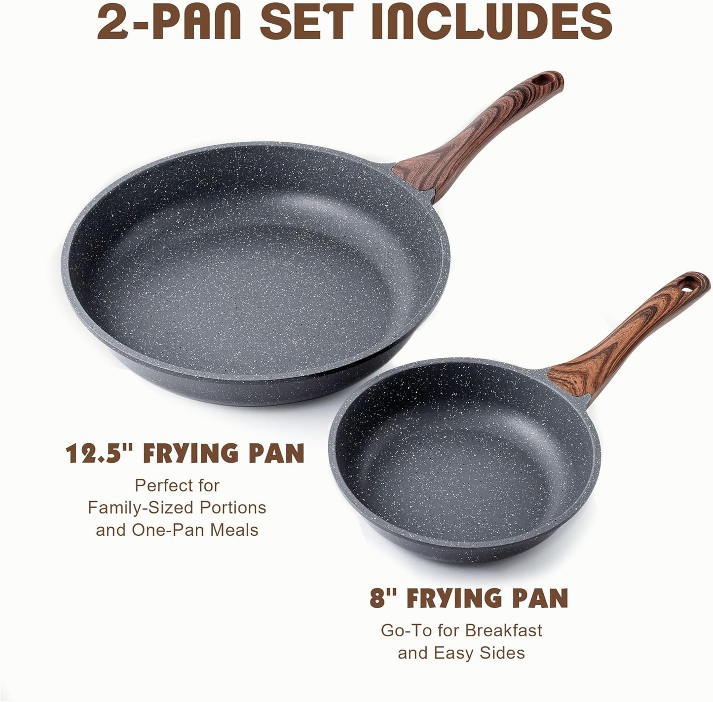 SENSARTE Nonstick Frying Pan Skillets, Swiss Granite Coating Omelette Pans, Healthy Cookware Chef's Pan, Free of Intentionally Added PFOA (8+12.5 Inch)