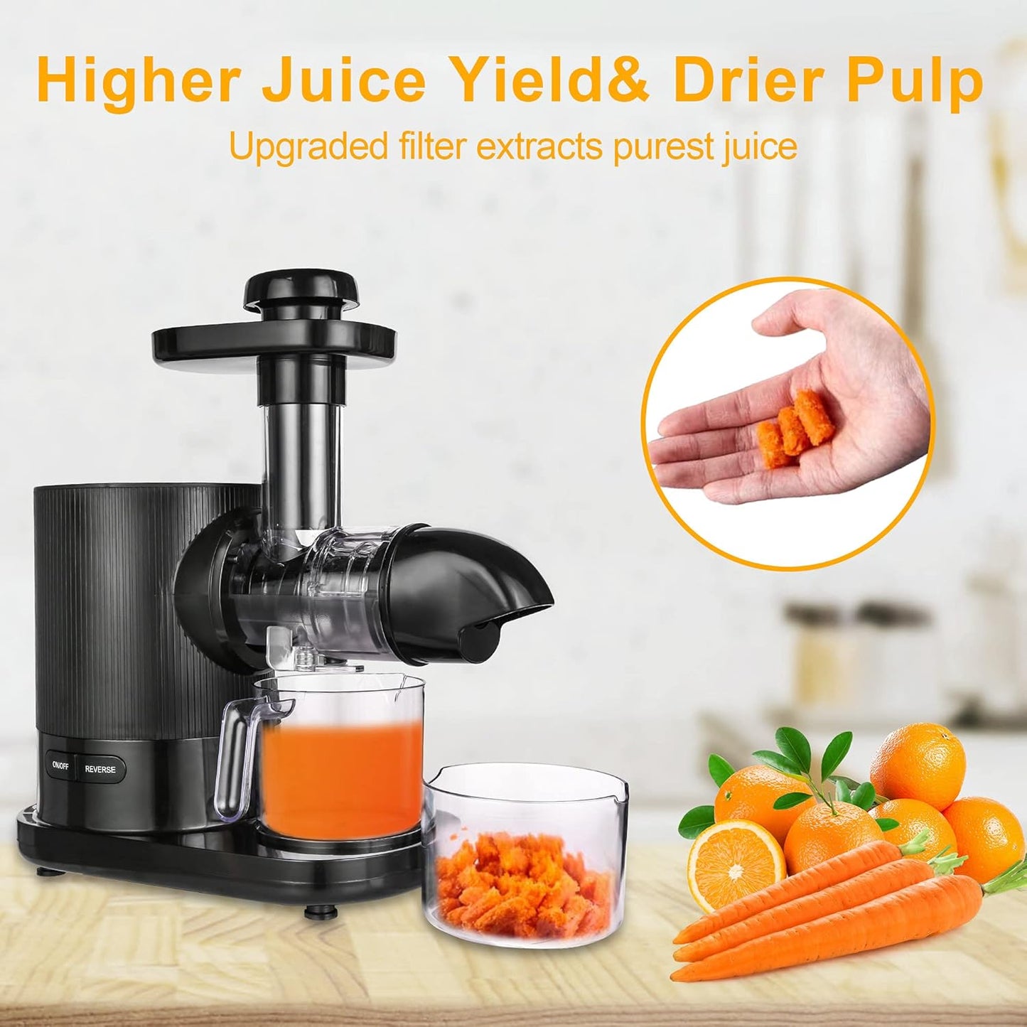 Cold Press Juicer Machines, Slow Masticating Juicer with Quiet Motor, High Nutrient Retention, Easy to Clean, Spiral Auger Technology for Vegetables & Fruits, Dishwasher Safe (Black)