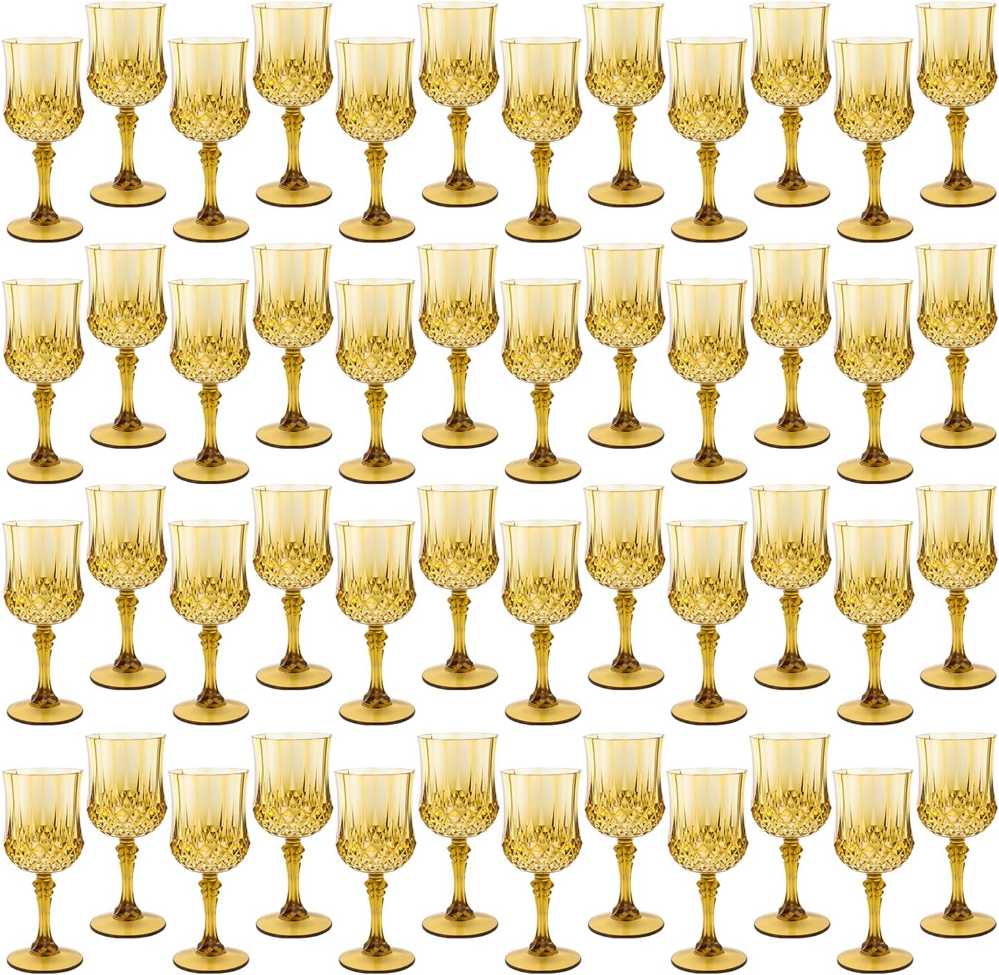Plastic Wine Glasses，Plastic Goblets Vintage Style Cordial Drinking Glasses for Wedding Reception, Grand Event Party Supplies (48, Gold)