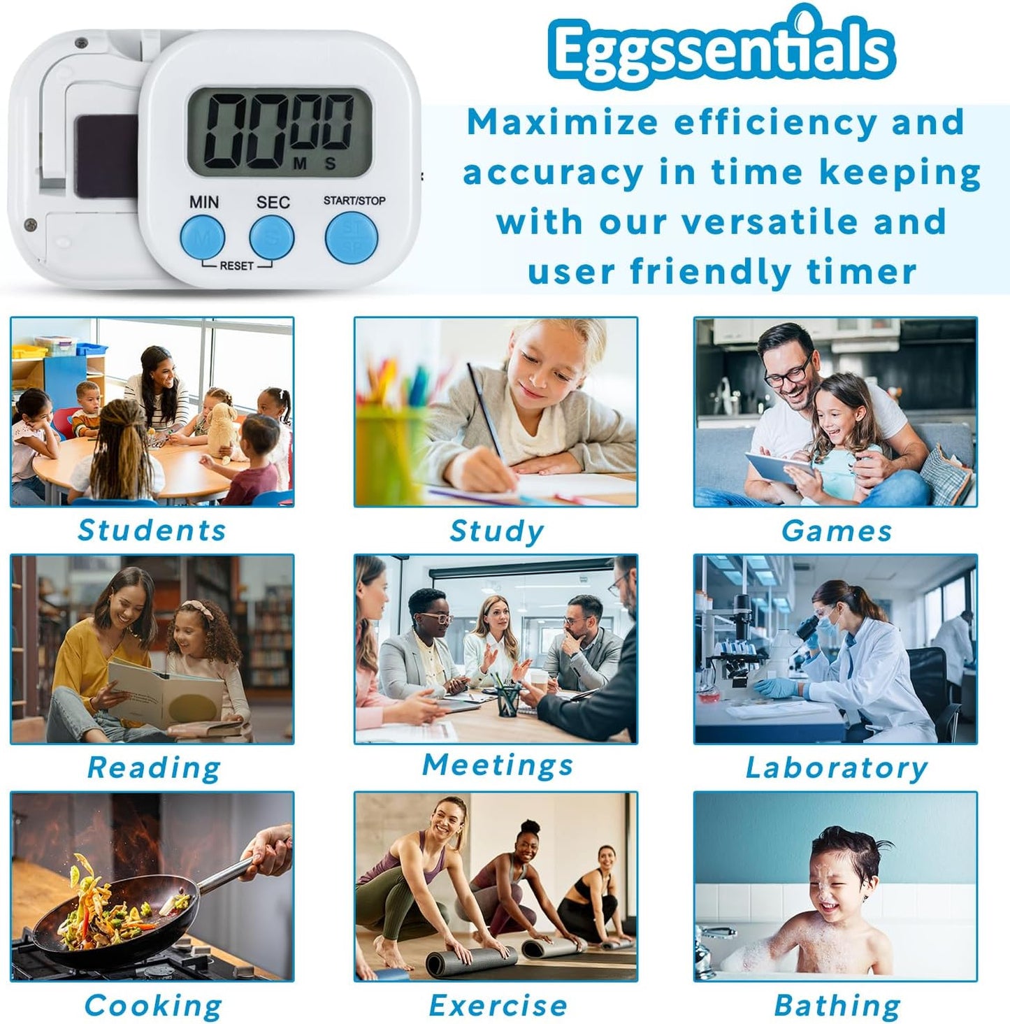 Pack of 4 - Kitchen Timer with Big Digital Numbers and Loud Alarm - Kitchen Timers for Cooking, Classroom for Kids, Gym, Yoga, Office.