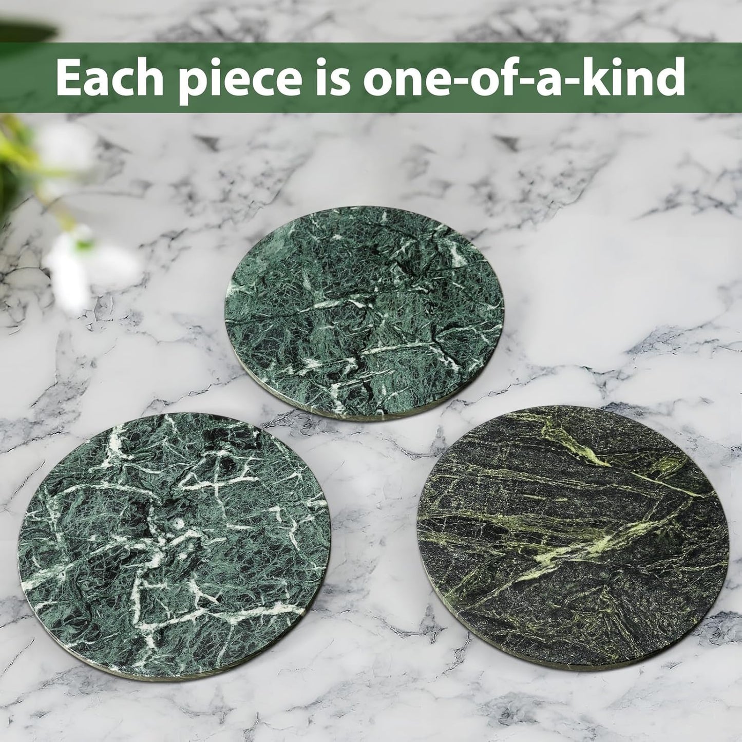 Marble Lazy Susan, 16 in Turntable Organizer for Cabinet Pantry Kitchen Countertop Fridge Bathroom Makeup Vanity Countertop, Detachable Organizer (Indian Green)