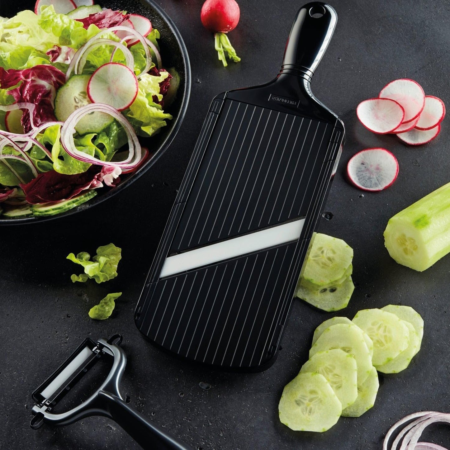 Kyocera Advanced Ceramic Double-edged Mandolin Slicer With Guard, Black, 4.6"x12.7"x0.4"