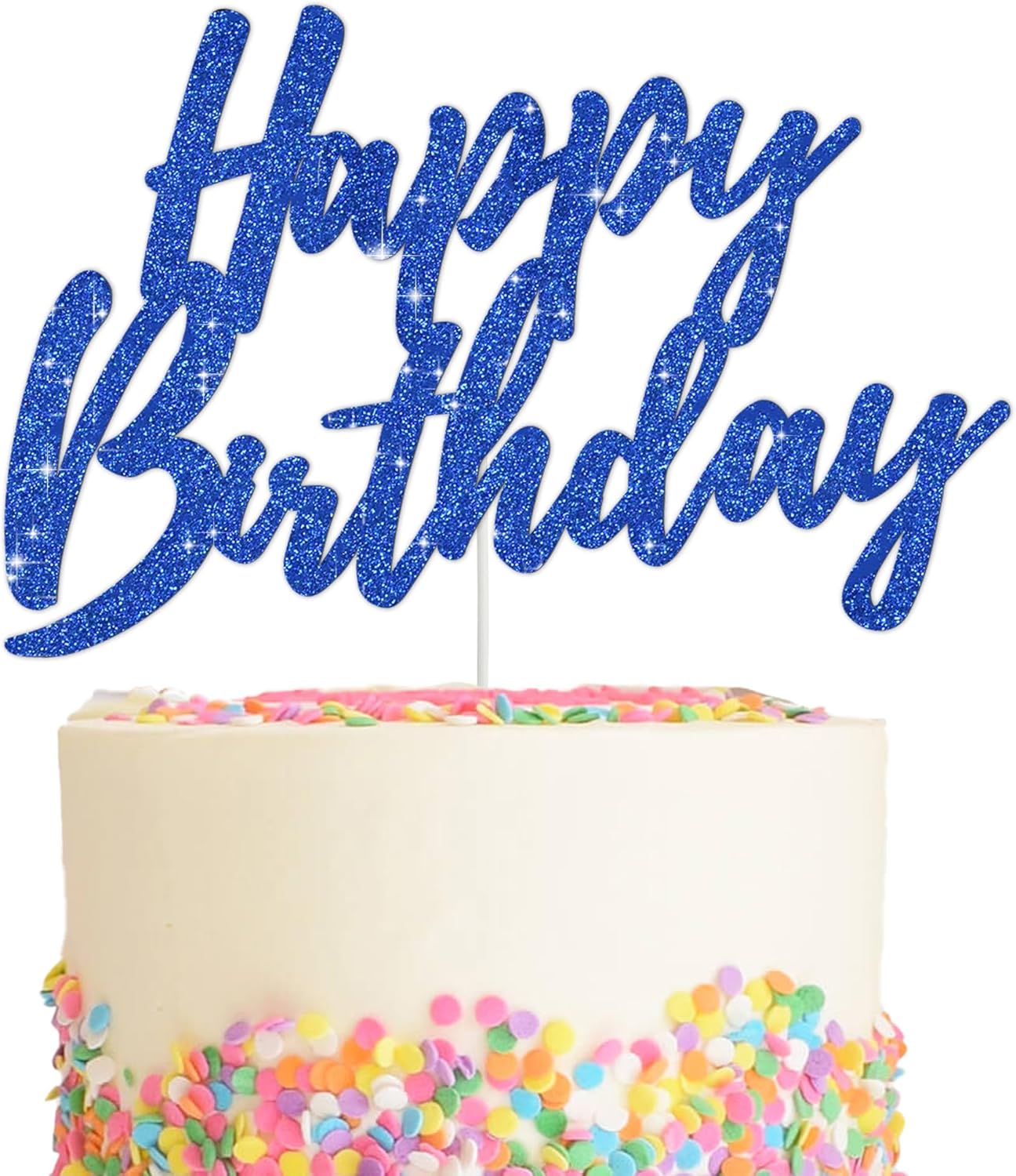BEISHIDA Happy Birthday Cake Toppers Dark Blue Glitter Birthday Cake Decoration Cake Baking Supplies 18th 30th 40th Birthday Cake Toppers For Boys Girls Men Women Birthday Party Photo Booth Props