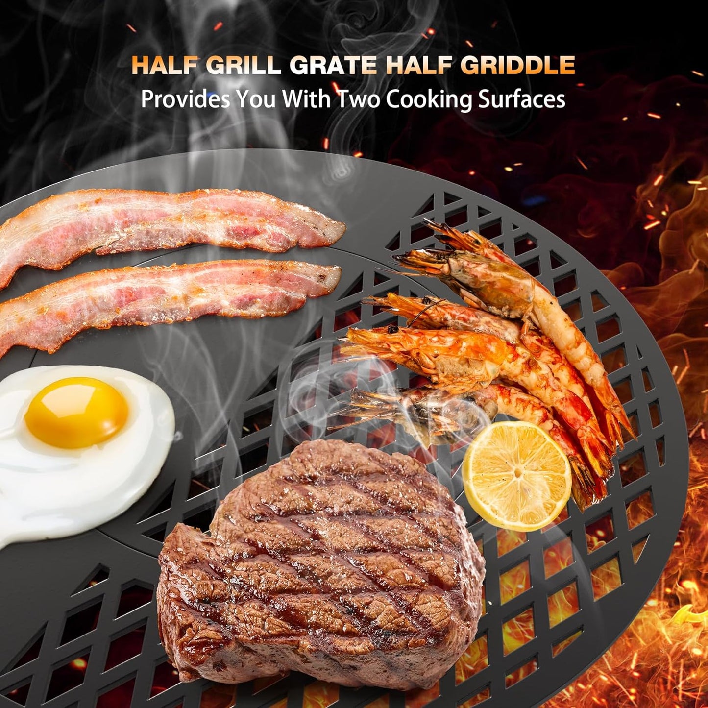 onlyfire BBQ Griddle and Grate Combo Kit for Weber 22 inch Kettle Charcoal Grills