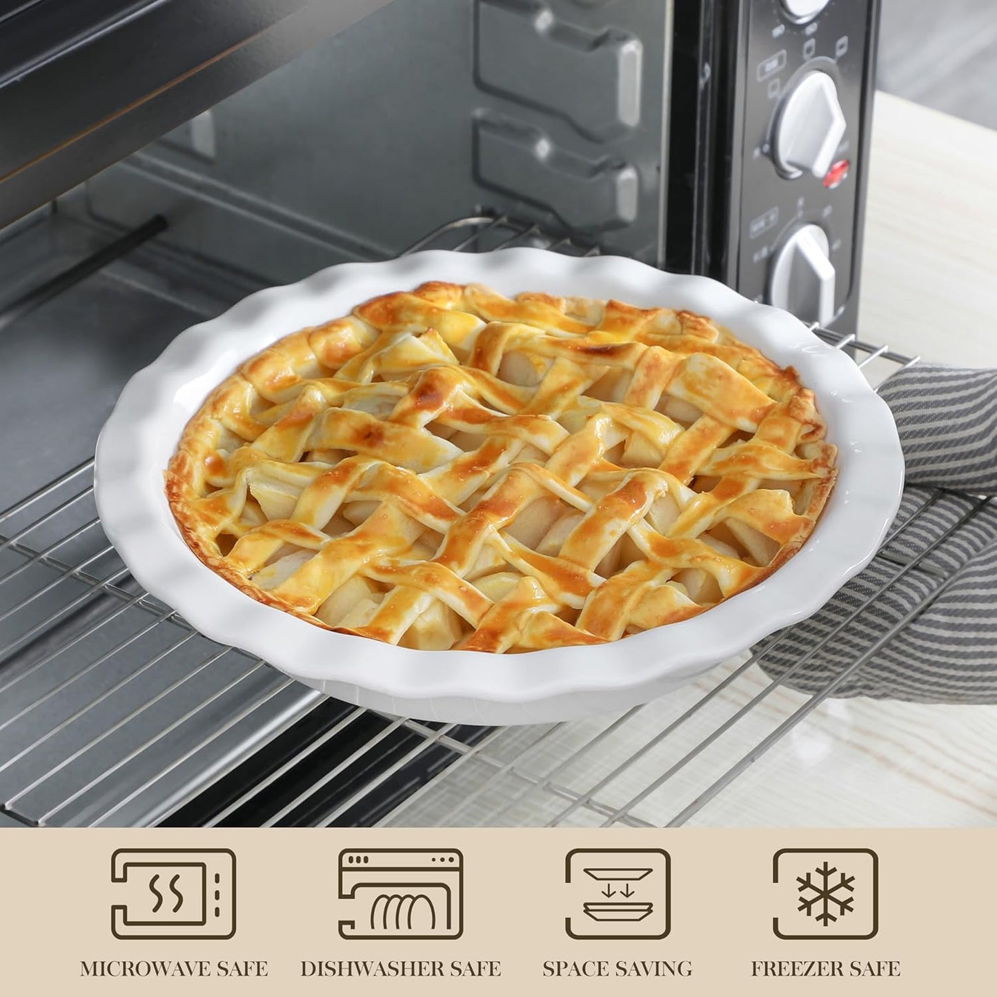 MALACASA Ceramic Pie Pan, Pie Pan for Baking 9 Inch, 40 OZ Pie Plate Round Pie Dish for Baking Fluted Pie Dish Baking Pan, Non Stick Deep Pie Dishes for Quiche, Apple Pies, Pot Pies, Tart, etc.