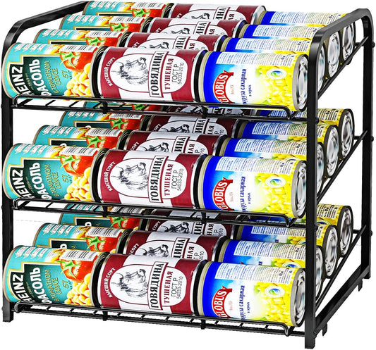 AIYAKA Can Rack Organizer, 3 Tier Stackable Can Storage Dispenser, for Food Storage, Kitchen or Pantry, Storage for 36 Cans, Black