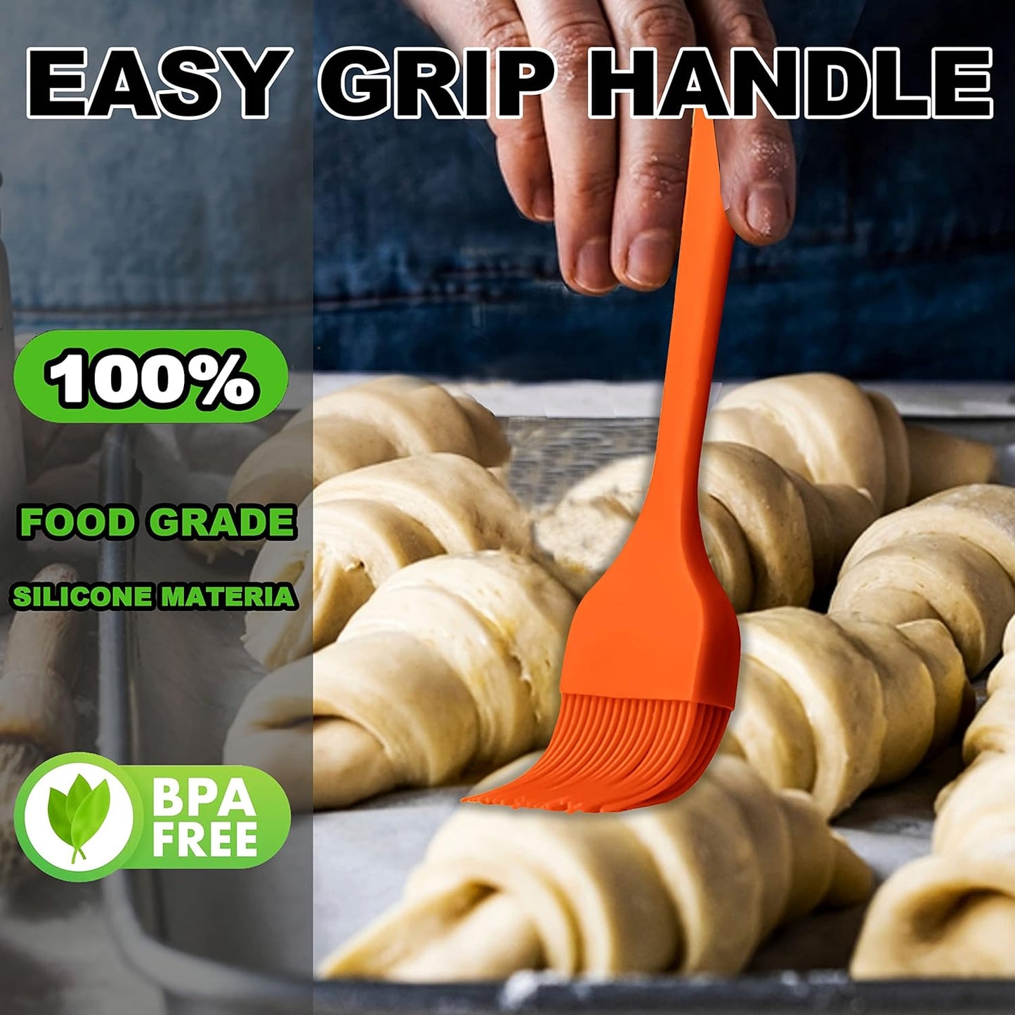 Anaeat Silicone Basting Pastry Brush- 2 Pack Heat Resistant Brushes with Soft Bristles, Hygienic Seamless Design, Marinade Brush Great in Baking for Spreading Oil Butter Sauce BBQ Grill (Orange)