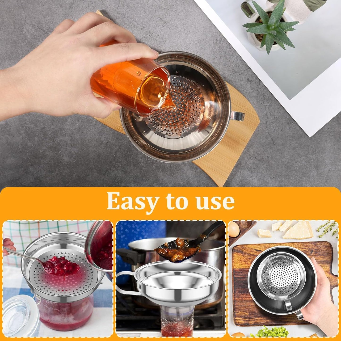 12 Pcs Canning Funnel with Strainer Stainless Steel Canning Multifunctional Wide Mouth Kitchen Stackable Mason Jar Funnel for Filling Bottles