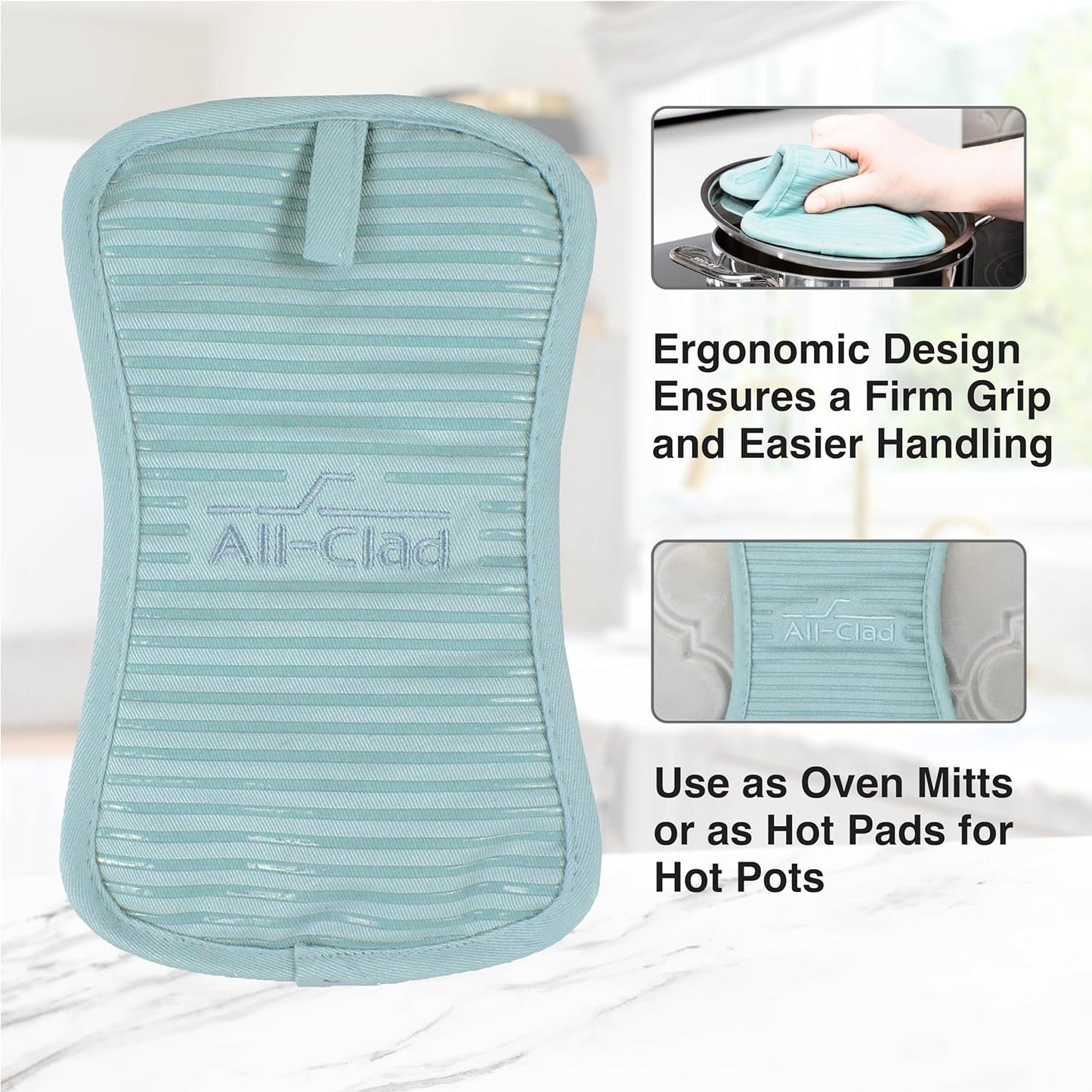 All-Clad Premium Pot Holder & Heating Pad, (2-Pack) Heat Resistant to 500 Degrees, 100% Cotton 10"x6.25" for Kitchen and Barbeque, Rainfall