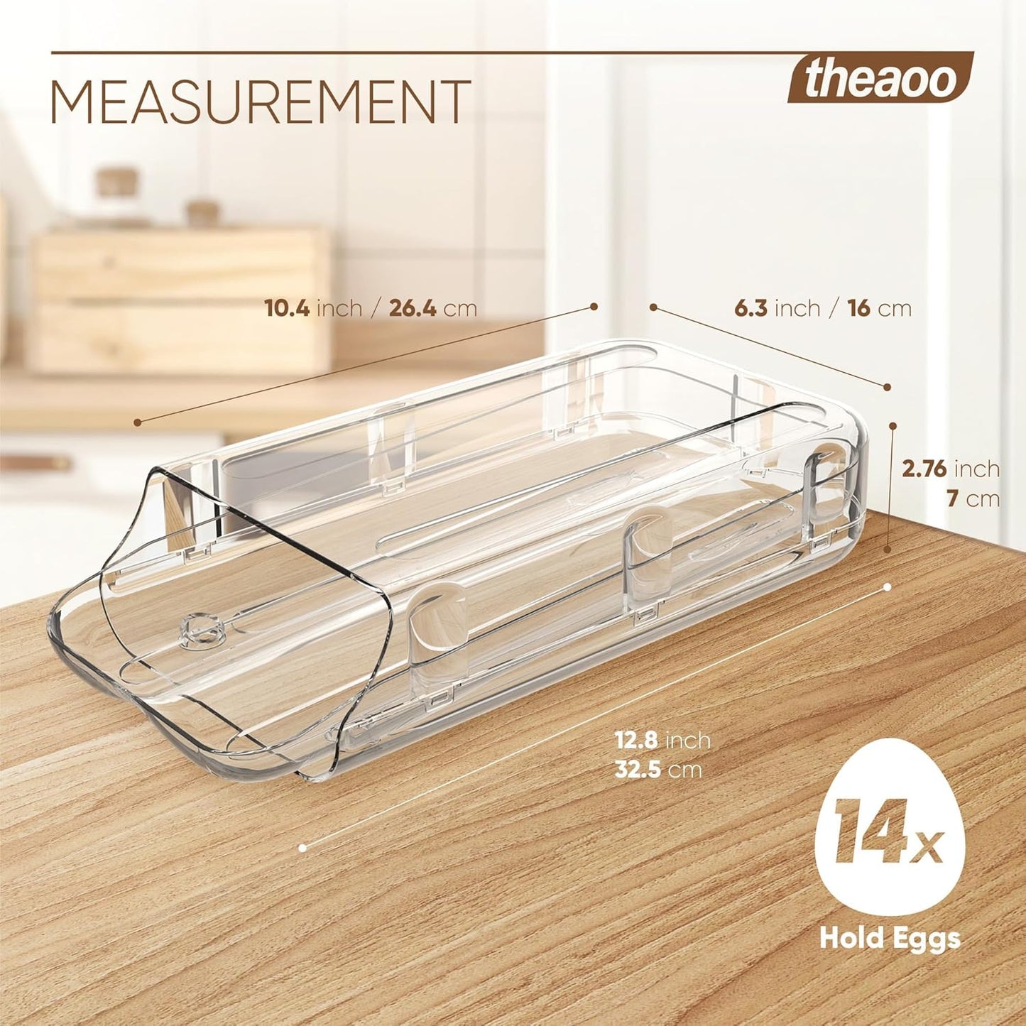 theaoo Egg Holder for Fridge, Automatic Rolling Egg Container for Refrigerator, Clear Plastic Egg Dispenser, Stackable Eggs Organizer with Quick Removable inner Tray For Organizers and Storage, 1Pack