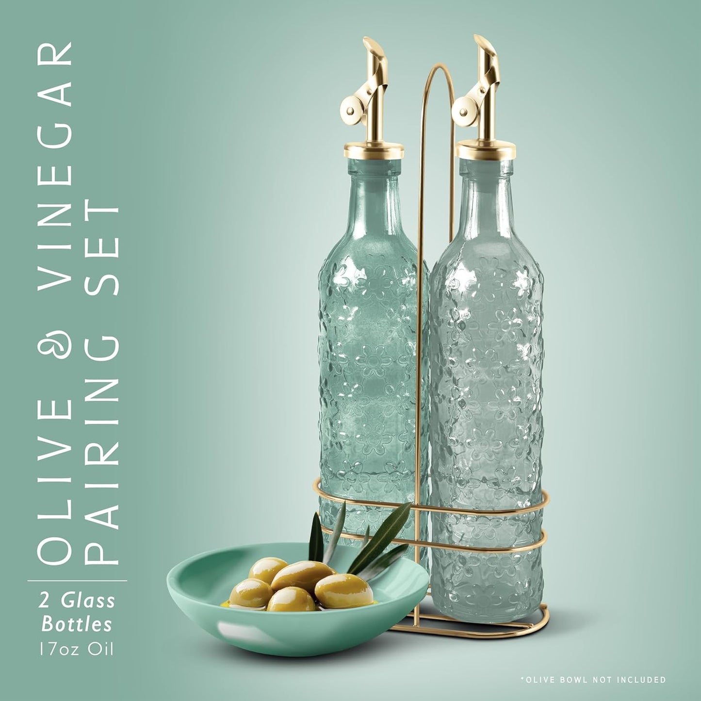 COOK WITH COLOR Glass Olive Oil Bottle Dispenser - 2 Pack- 17oz Oil and Vinegar Cruet - Olive Oil Carafe Decanter for Kitchen