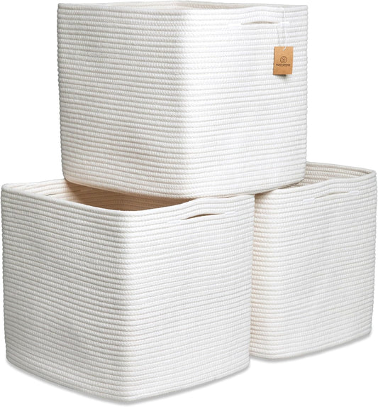 NaturalCozy 13x15x13 Kallax Storage Cubes, 3 Pack | Cotton Rope Cube Storage Bins Woven Baskets for Organizing | Kallax Insert Baskets for Shelves Organizer, Kids Toy, Pantry, Closet, Baby Nursery