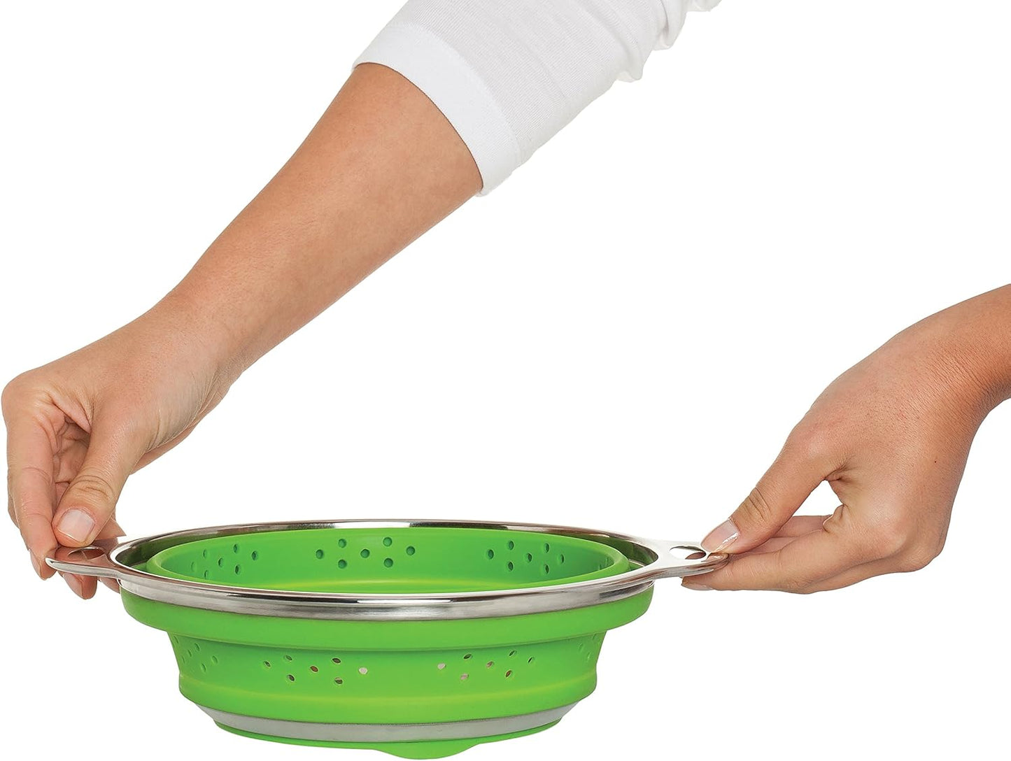 HIC Kitchen Collapsible Colander, Silicone and 18/8 Stainless Steel, 3-Quart