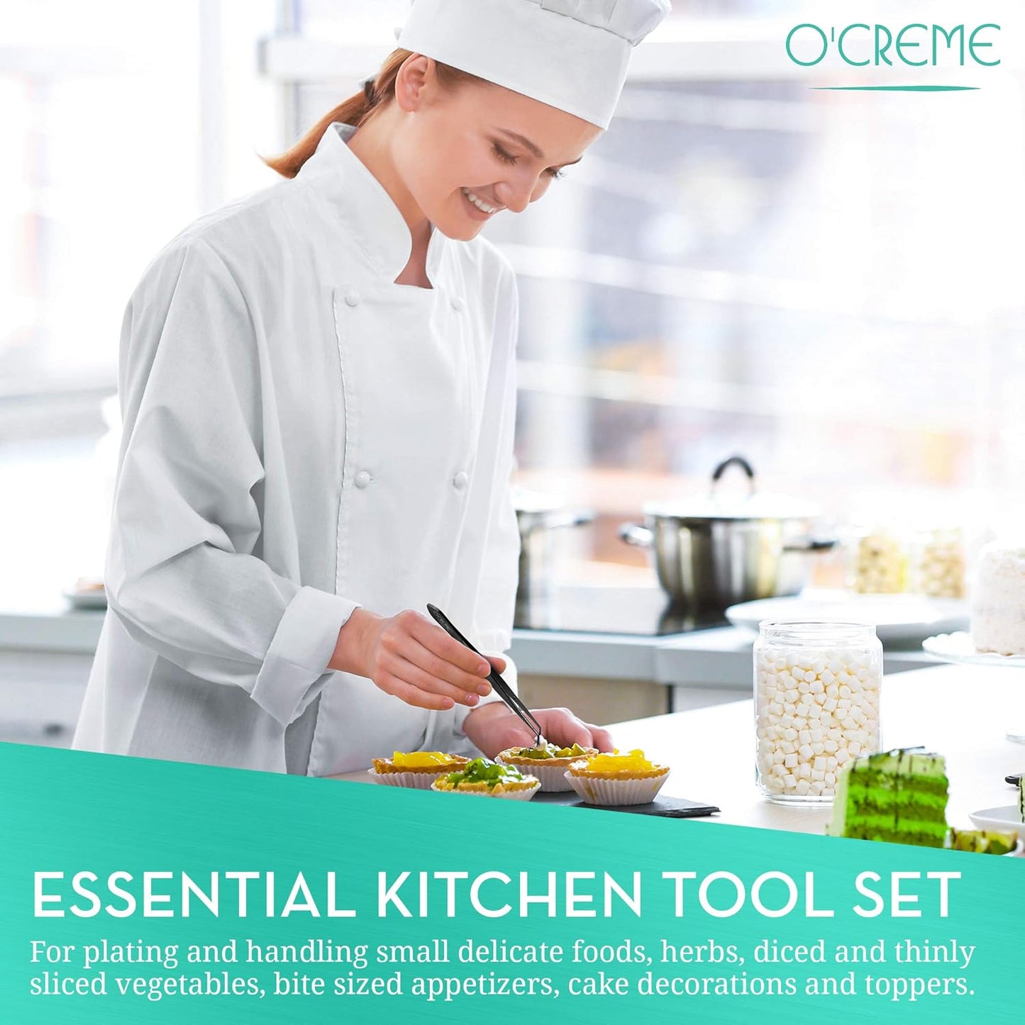 O'Creme Stainless Steel Precision Kitchen Tweezer Tongs 6.25" with Fine Tip (Black)