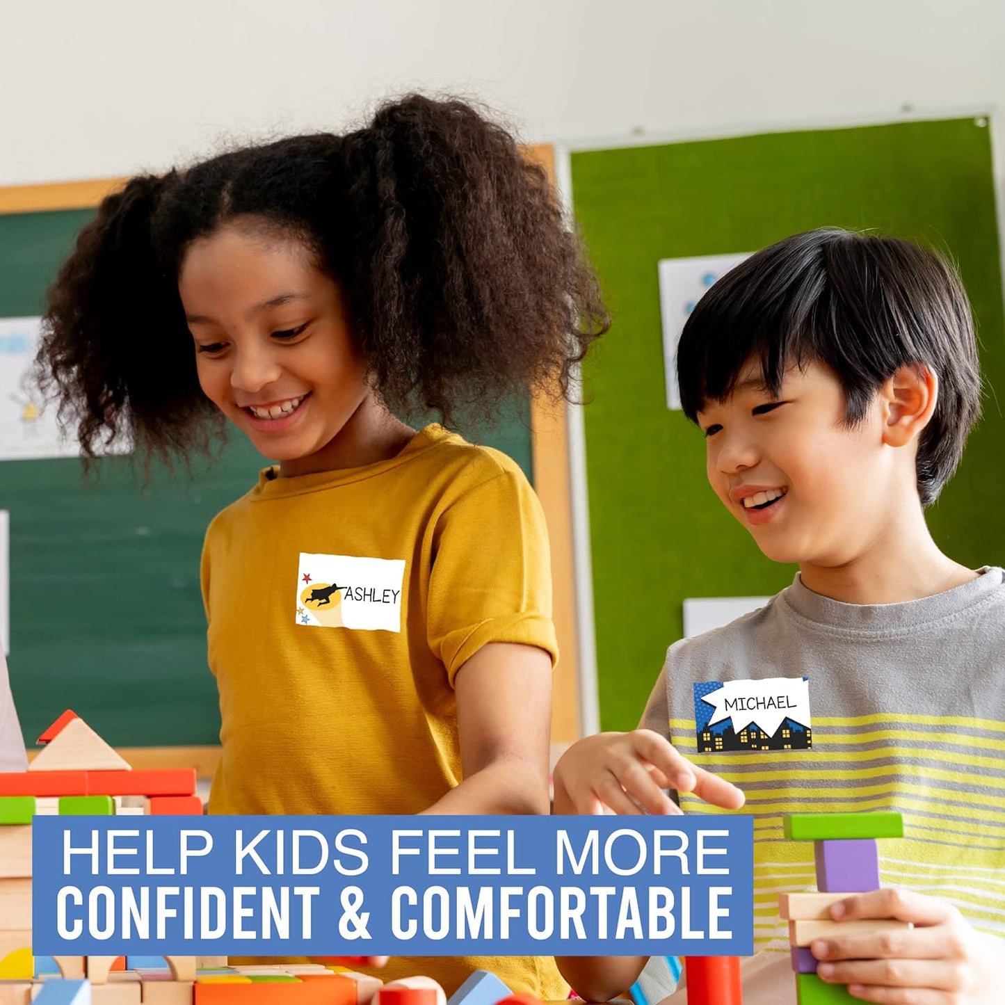 Name Tags Sticker - 56 Nametags for Classroom, Name Tag Stickers for Kids, Adhesive Classroom Labels for Teachers, Nametags Sticker for Clothes, Decorative Labels, Superhero Cubby Tags