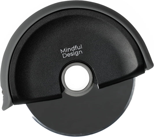 Mindful Design Pizza Cutter Wheel with Protective Blade Cover, Easy to Clean and Dishwasher Safe Handheld Pizza Slicer