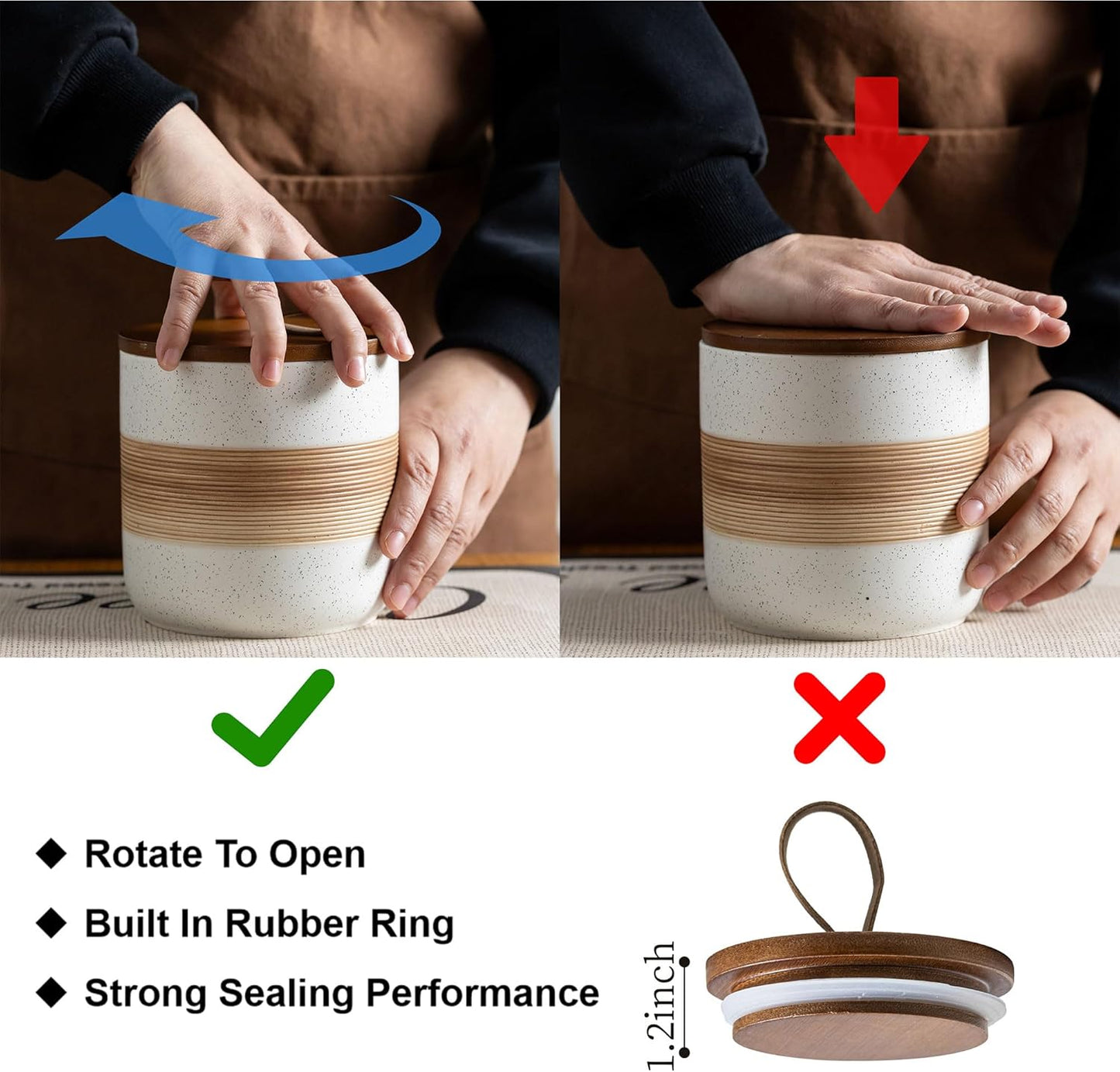 Small Ceramic Jar with Lid, Coffee Container Canister Kitchen Food Storage Jars for Spice Sugar Tea Bag, Stackable Decorative Jars for Countertop, White & 5 fl.oz