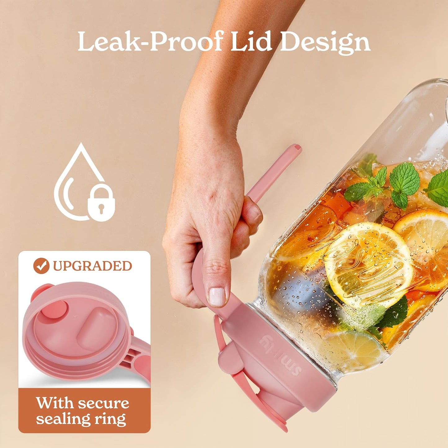 SMIRLY 64 oz Mason Jar Pitcher,Glass Pitcher with Wide Mouth,Water Jug with Double Leak Proof Lid for Iced Coffee,Hot Water,Breast Milk