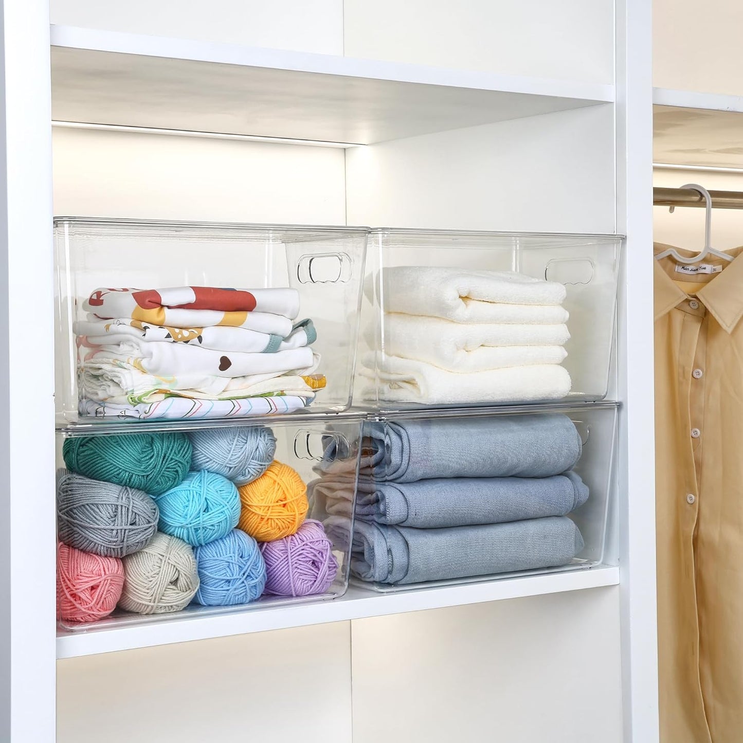 Vtopmart 6 Pack Clear Stackable Storage Bins with Lids,XLarge Plastic Containers with Handle for Pantry Organizer and Storage,Perfect for Kitchen,Fridge,Cabinet, Closet,Bathroom Organization