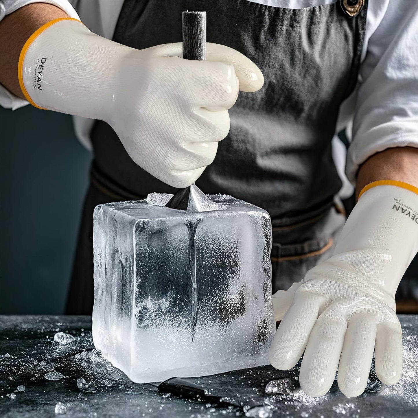 DEYAN Silicone BBQ & Oven Gloves - Food Grade, Heat Resistant Waterproof & Oil Proof Gloves for Grilling, Baking, Frying, Cooking - Long Sleeve & Non-Slip Grip, 1 Pair (White, 7/S)