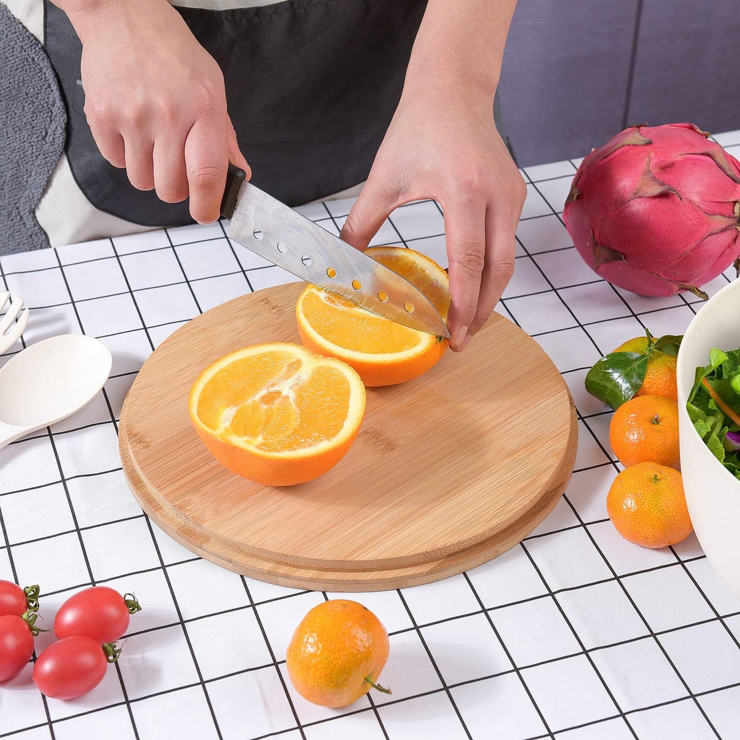 Bamboo Fiber Salad Bowl with Servers Set Large 9.8inches Nature Bamboo Mixing Bowl with Servers with Lid Spoon and Fork for Fruits,Salads and Vegetables