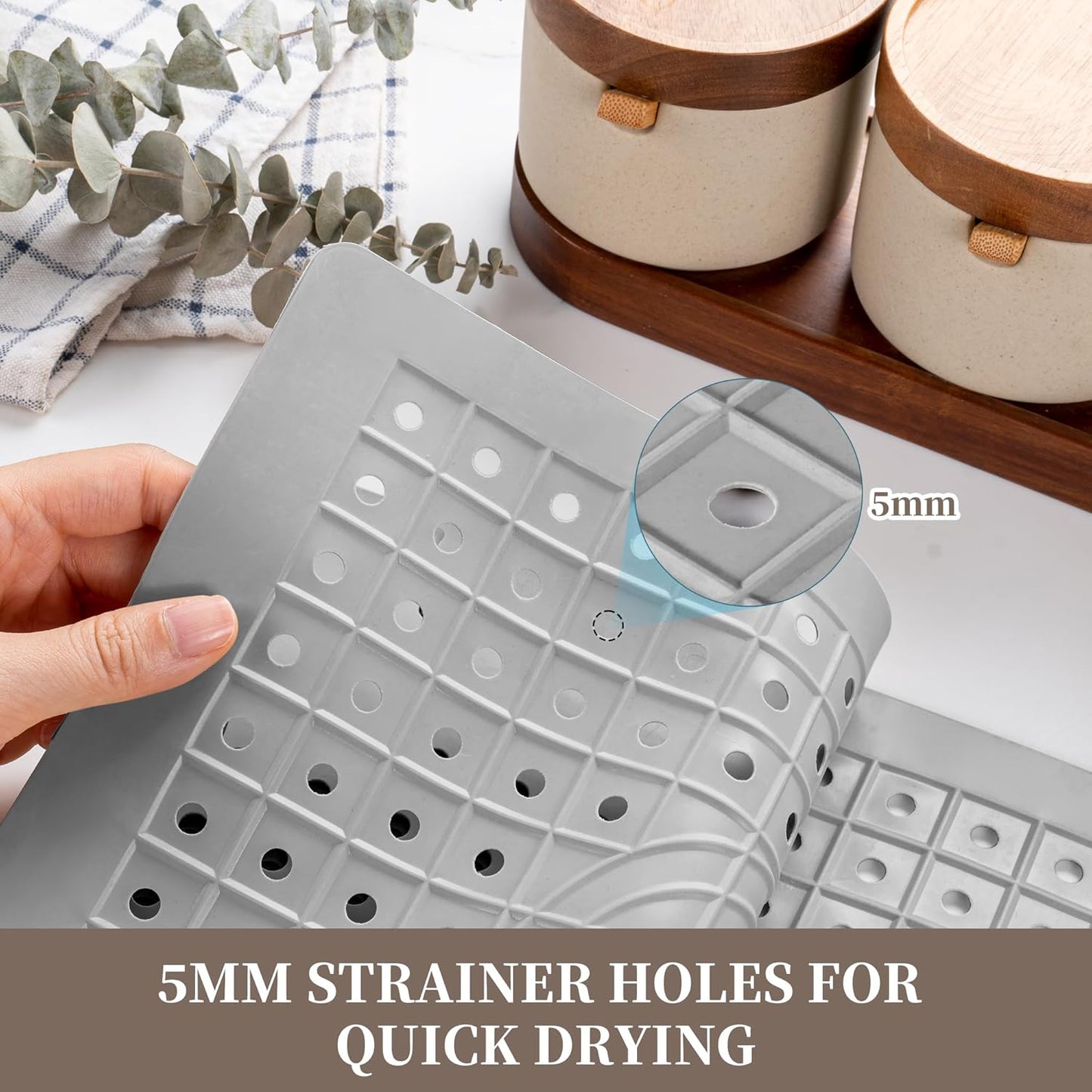 WILLKOMMEN Kitchen Sink Mat, 12" x 10" Rectangular Sink Protector Pad, Fast-Draining Grid Design Liner, Dish Drying Mat 2 Pack Grey