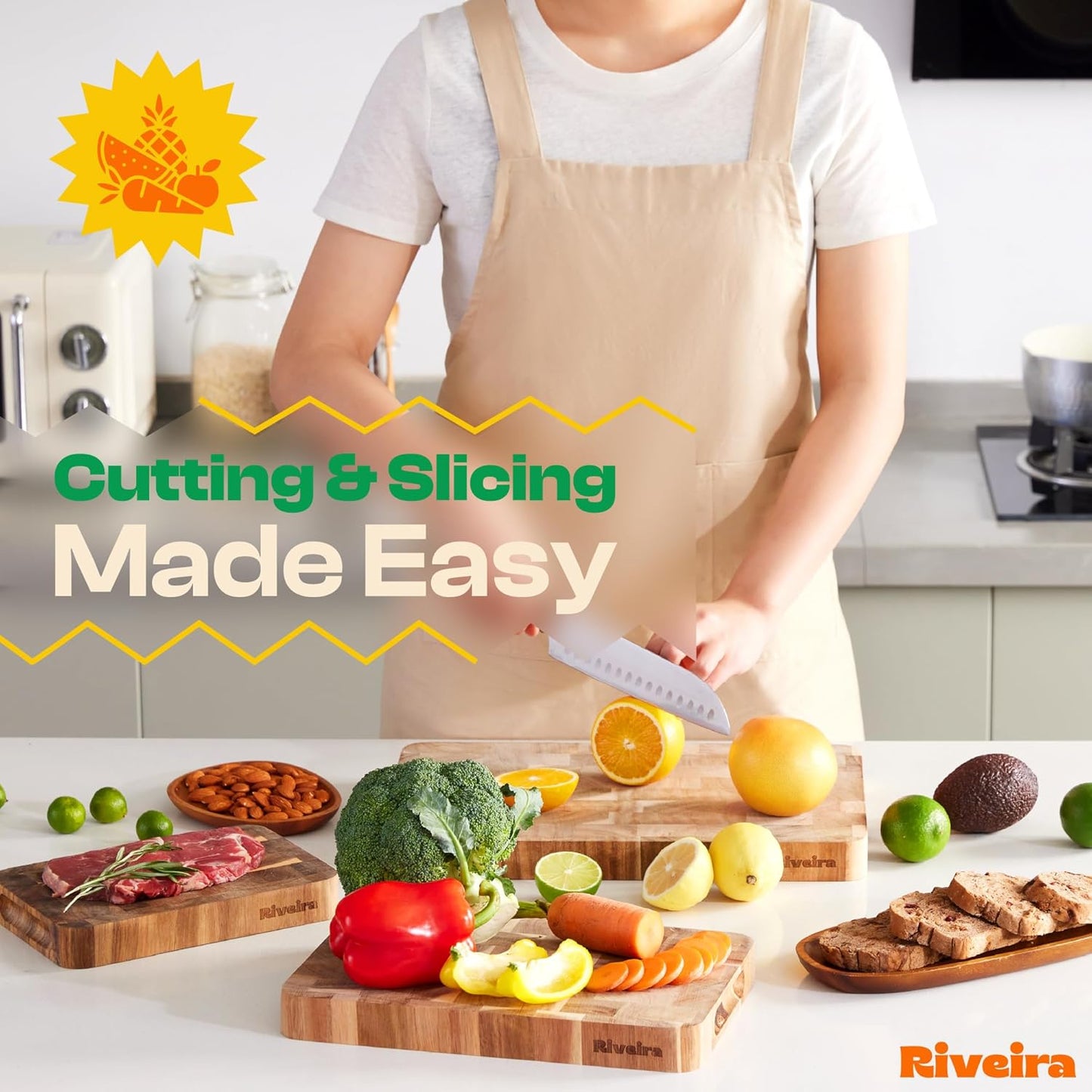 Riveira Acacia Wood Cutting Board – Gourmet Acacia Grandeur: 20 x 30 Wooden Cutting Board – Natural Wooden Cutting Boards For Kitchen Decorative – Innovative Juice Grooves Acacia Wooden Chopping Board