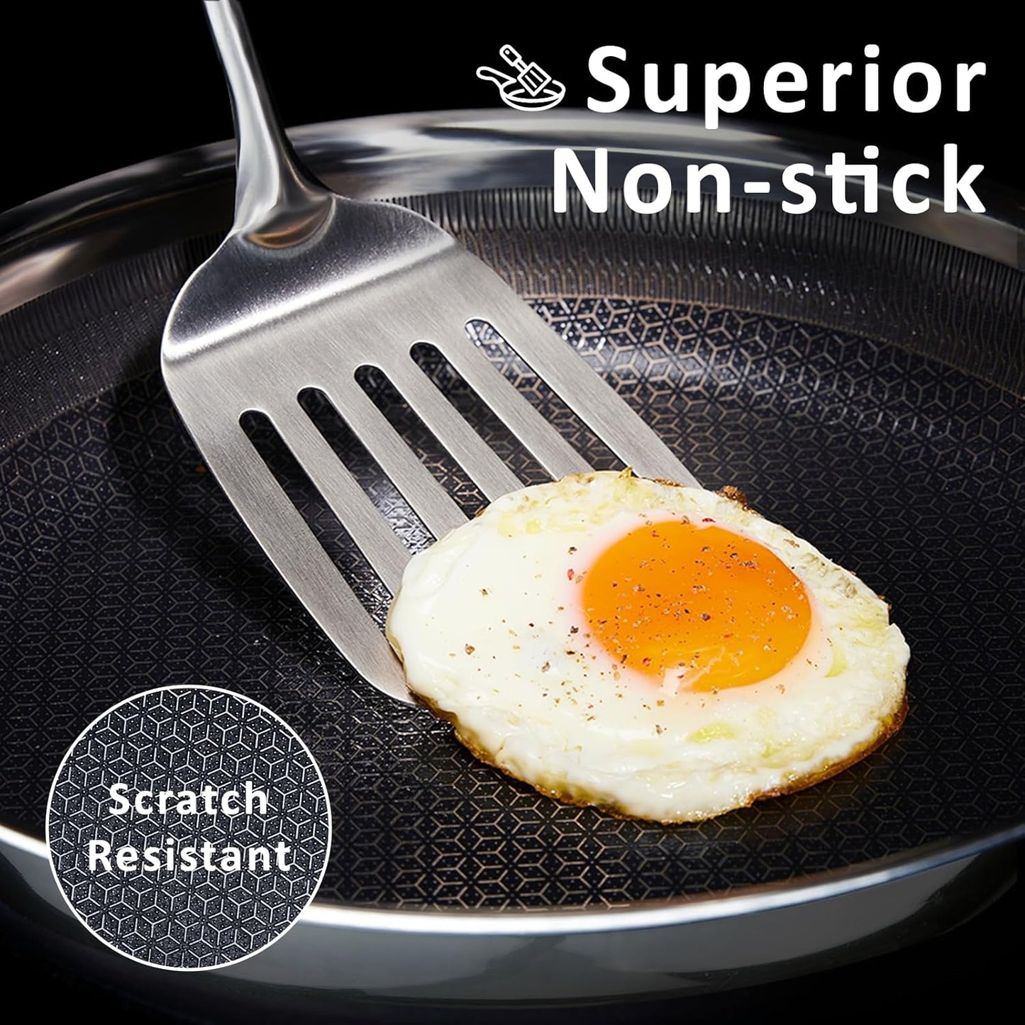 11" Non Stick Frying Pans, Hybrid Ceramic Stainless Steel Pan, Skillet with Stay-Cool Handle, Non Toxic, PFAS PFOA PTFE Free, Dishwasher & Oven Safe, Induction, Compatible with All Cooktops