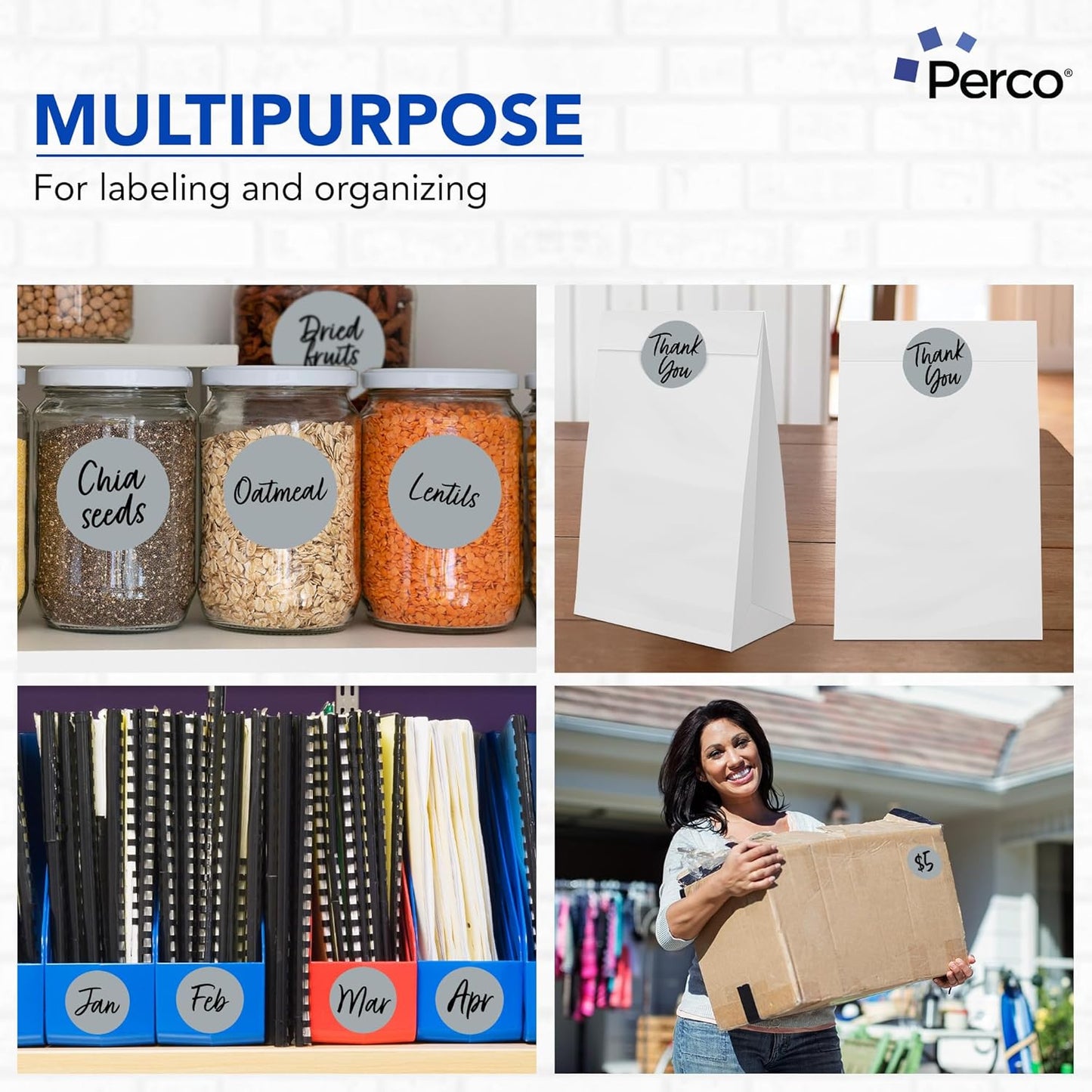 Perco Grey 3-Inch Round Circle Dot Sticker Labels with Easy Peel Perforation - 500 Labels per Roll - Strong Adhesion, Vibrant Colors for Organizing, Crafting & More - Made in USA