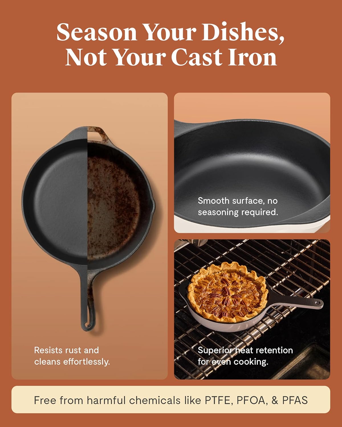 Caraway Cast Iron Skillet - 8” Enameled Cast Iron Pan With 3 Layer Enamel Coating - No Seasoning Required - Compatible With All Stovetops - Free From Forever Chemicals - Rust